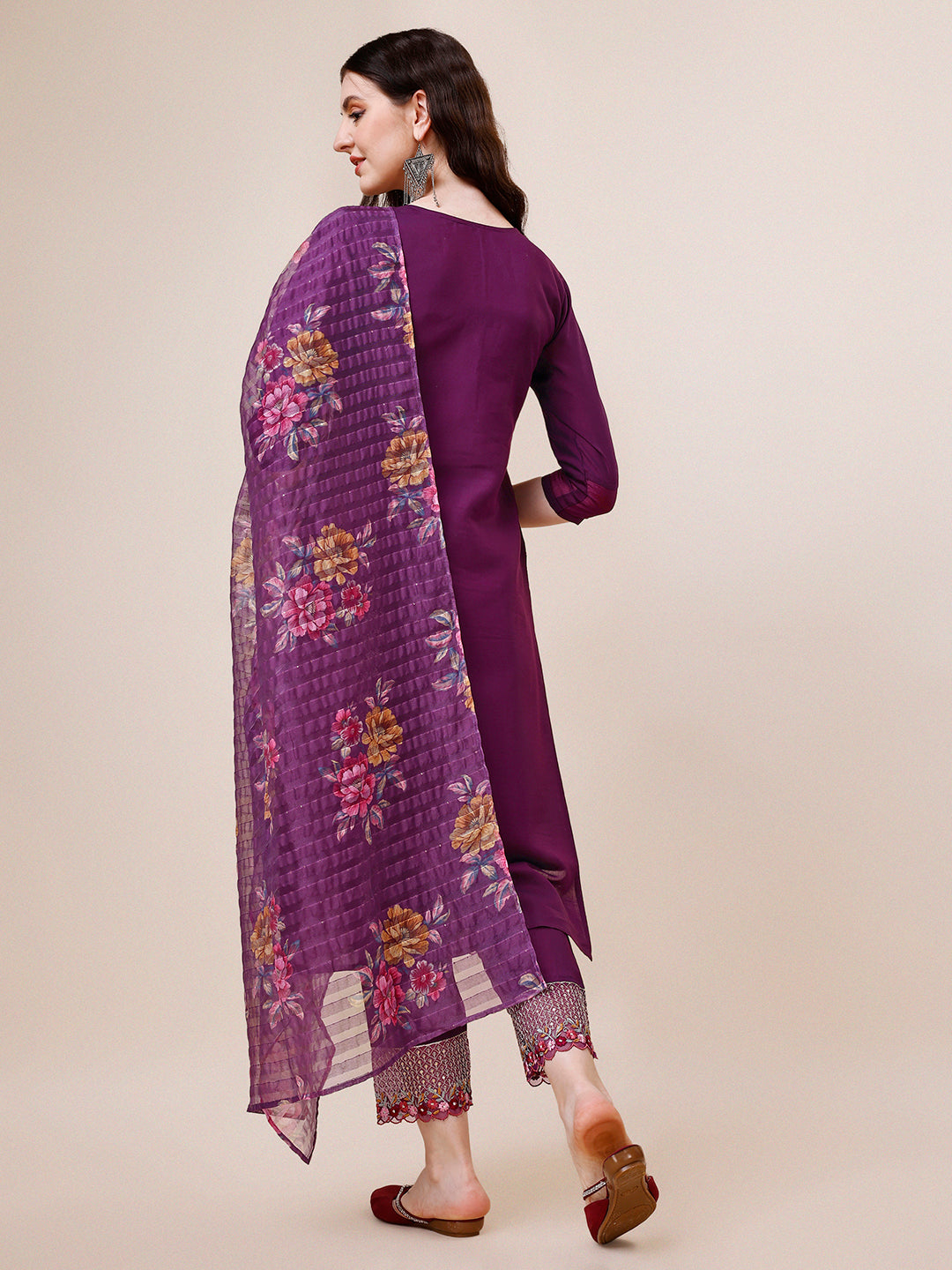 Hand Embroidered Kurta With Pant And Dupatta Set Premium, Multicolor - Hiral Fashion