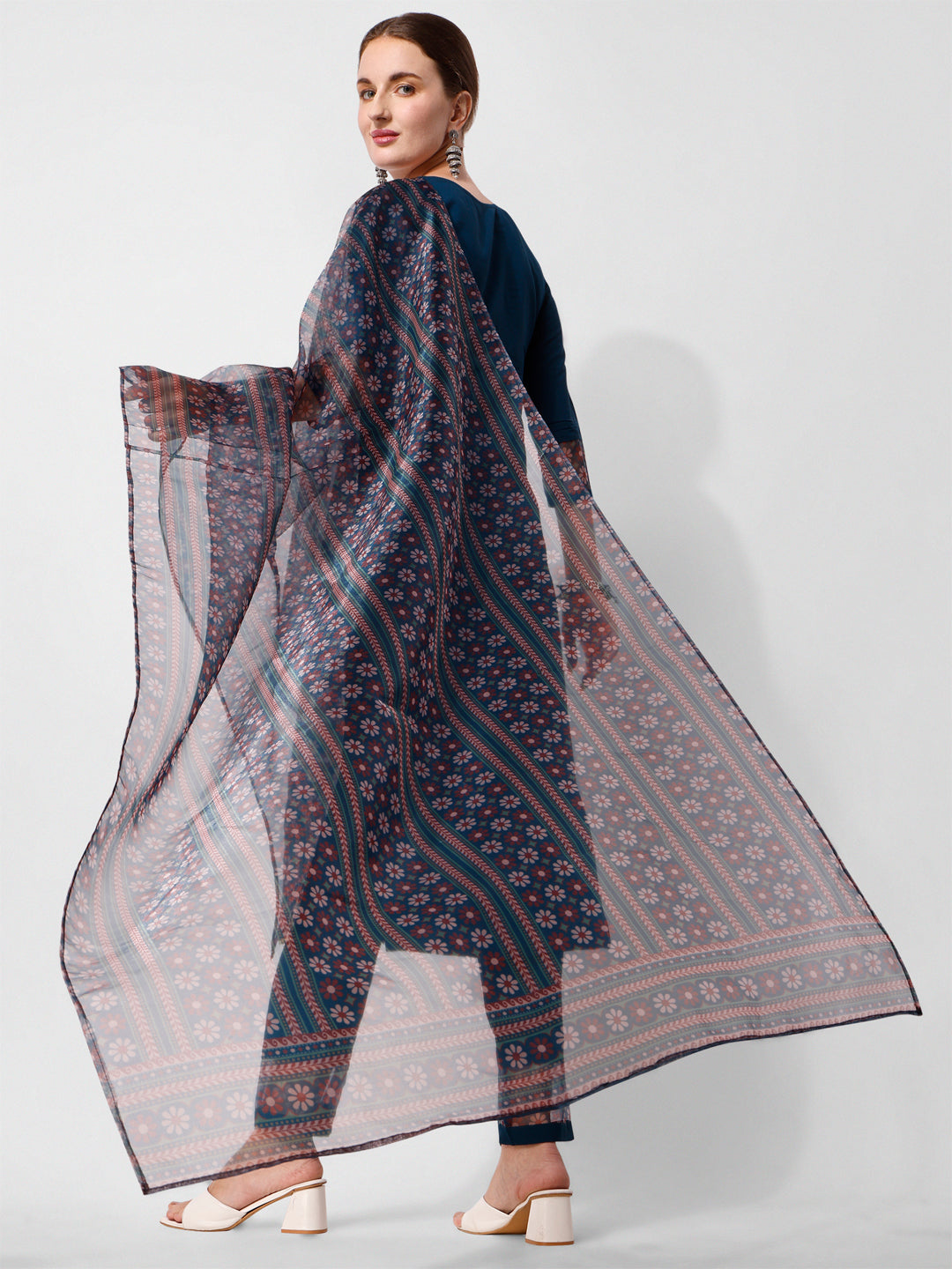Embroidered Kurta With Pant And Printed Dupatta Set, Multicolor - Hiral Fashion