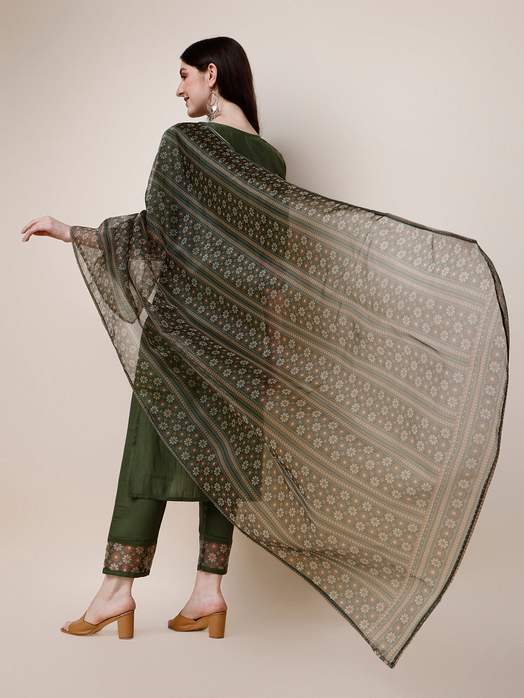 Embroidered Kurta With Pant And Printed Dupatta Set, Multicolor - Hiral Fashion