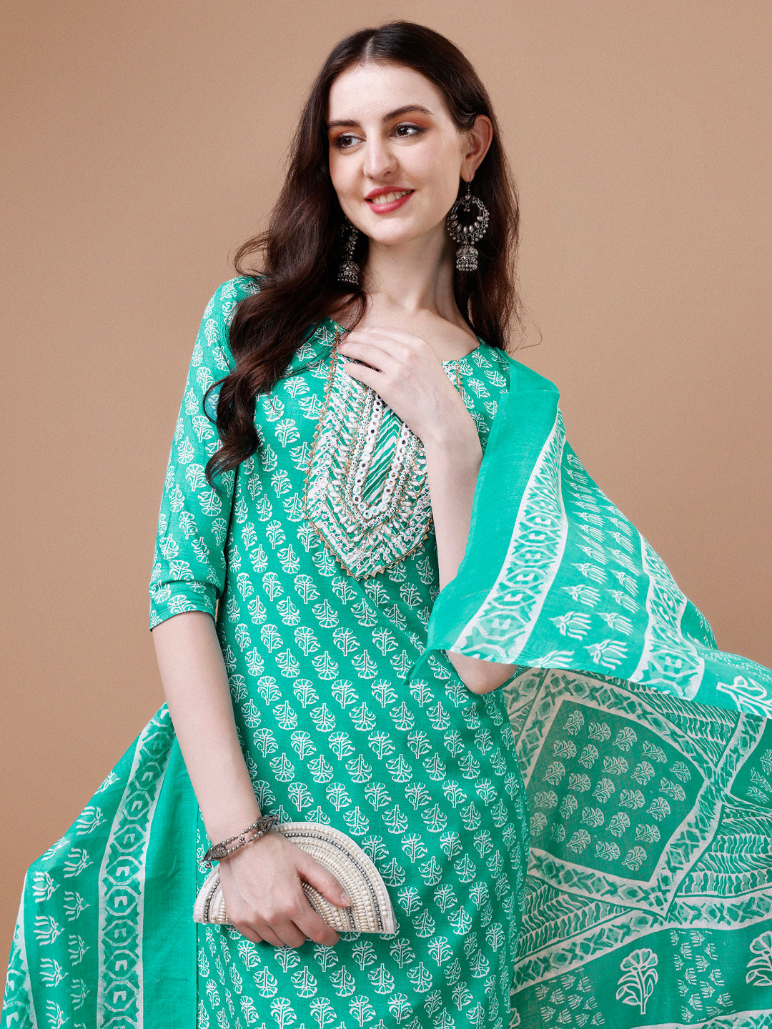 Embroidered & Floral Printed Kurta With Pant & Dupatta, Multicolor - Hiral Fashion