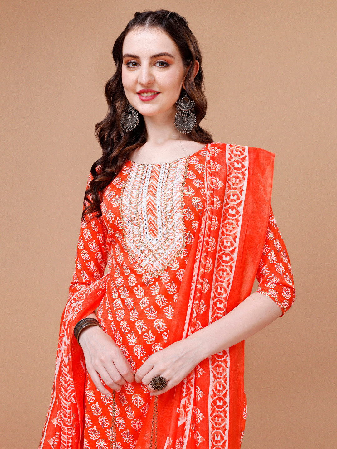 Embroidered & Floral Printed Kurta With Pant & Dupatta, Multicolor - Hiral Fashion