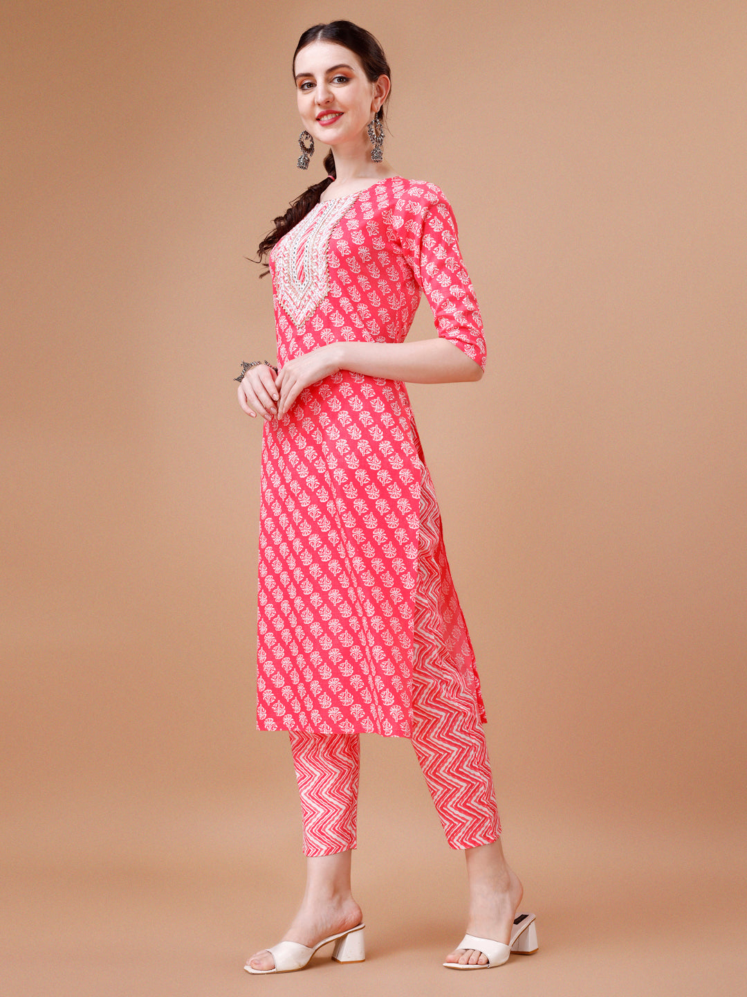 Embroidered & Floral Printed Kurta With Pant & Dupatta, Multicolor - Hiral Fashion