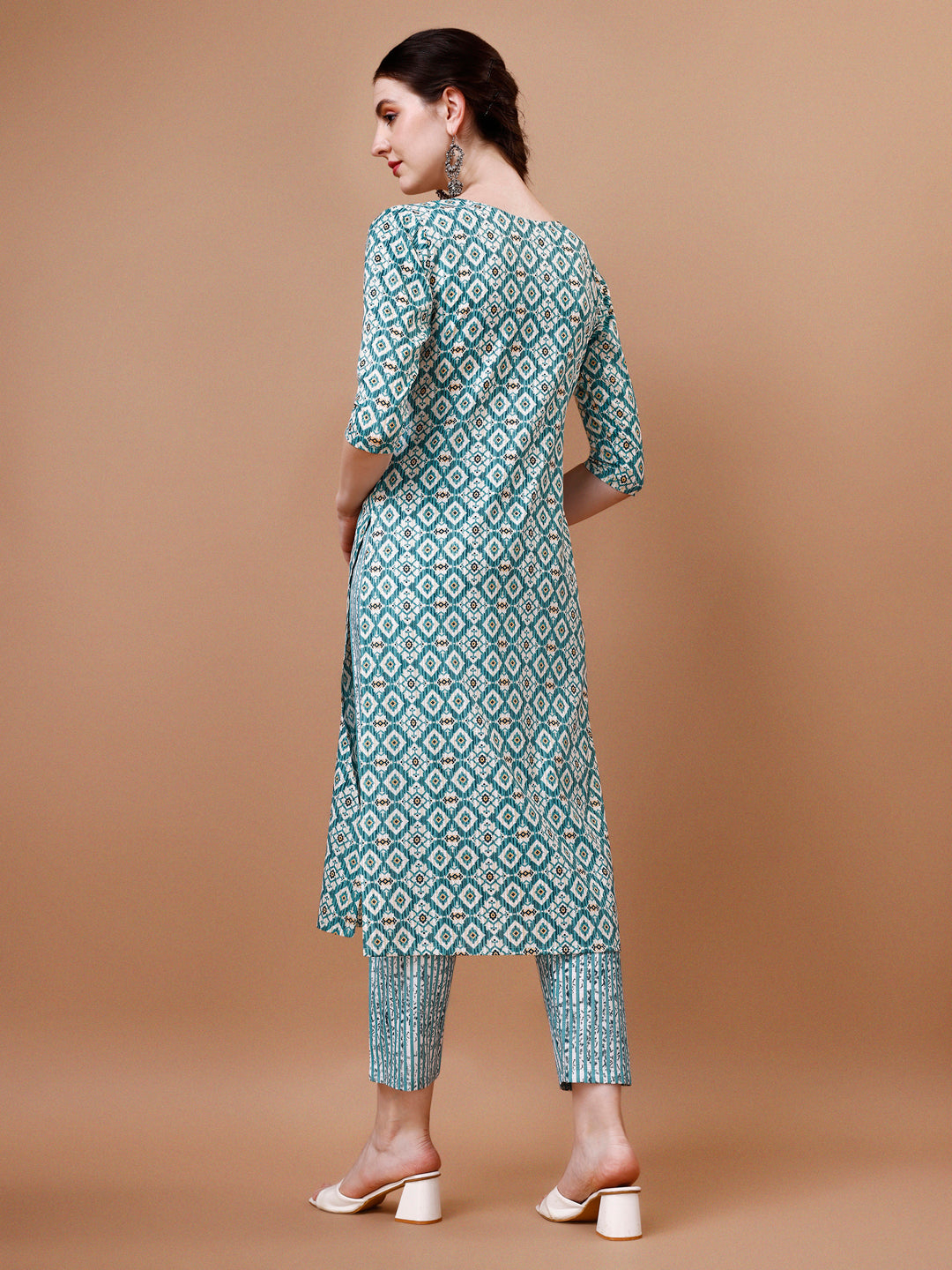 Printed & Lace Yoke Embroidered Kurta With Pant & Dupatta, Multicolor - Hiral Fashion