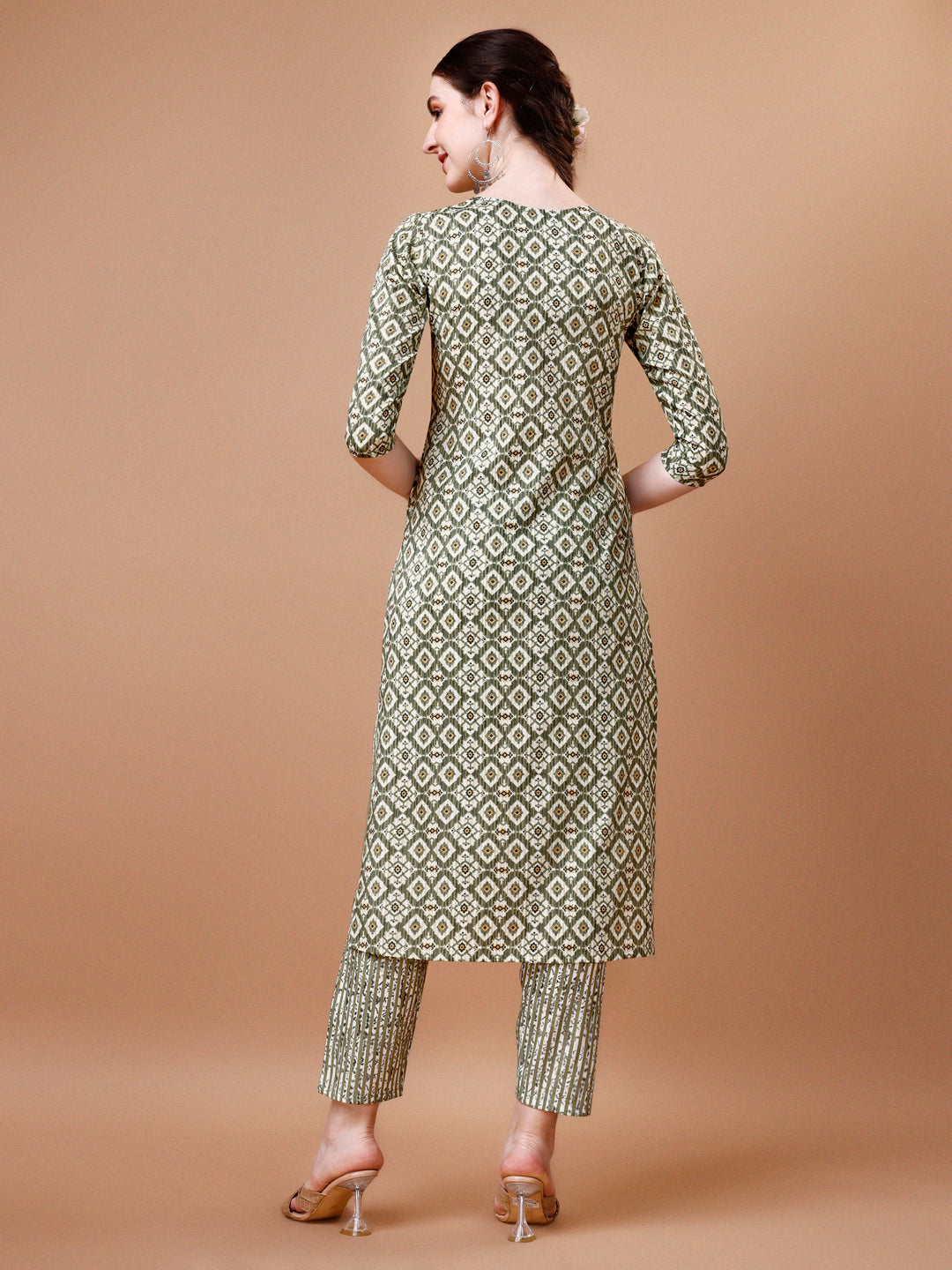 Printed & Lace Yoke Embroidered Kurta With Pant & Dupatta, Multicolor - Hiral Fashion