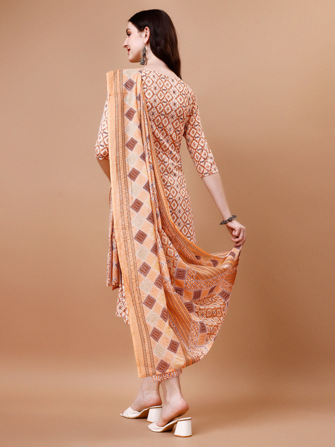 Printed & Lace Yoke Embroidered Kurta With Pant & Dupatta, Multicolor - Hiral Fashion
