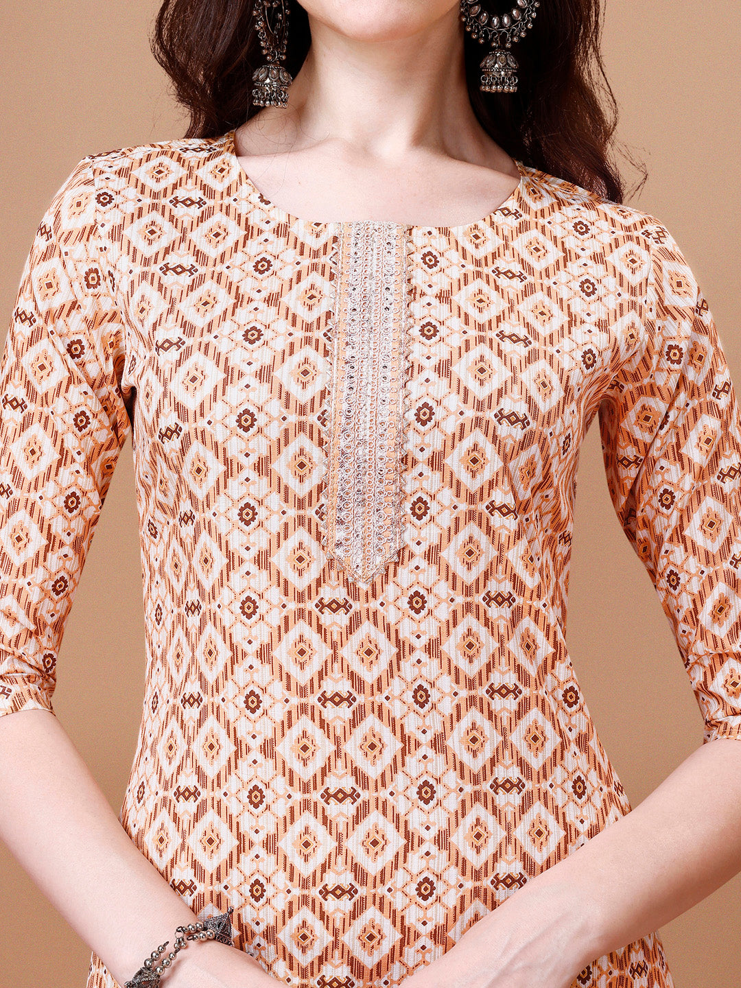 Printed & Lace Yoke Embroidered Kurta With Pant & Dupatta, Multicolor - Hiral Fashion
