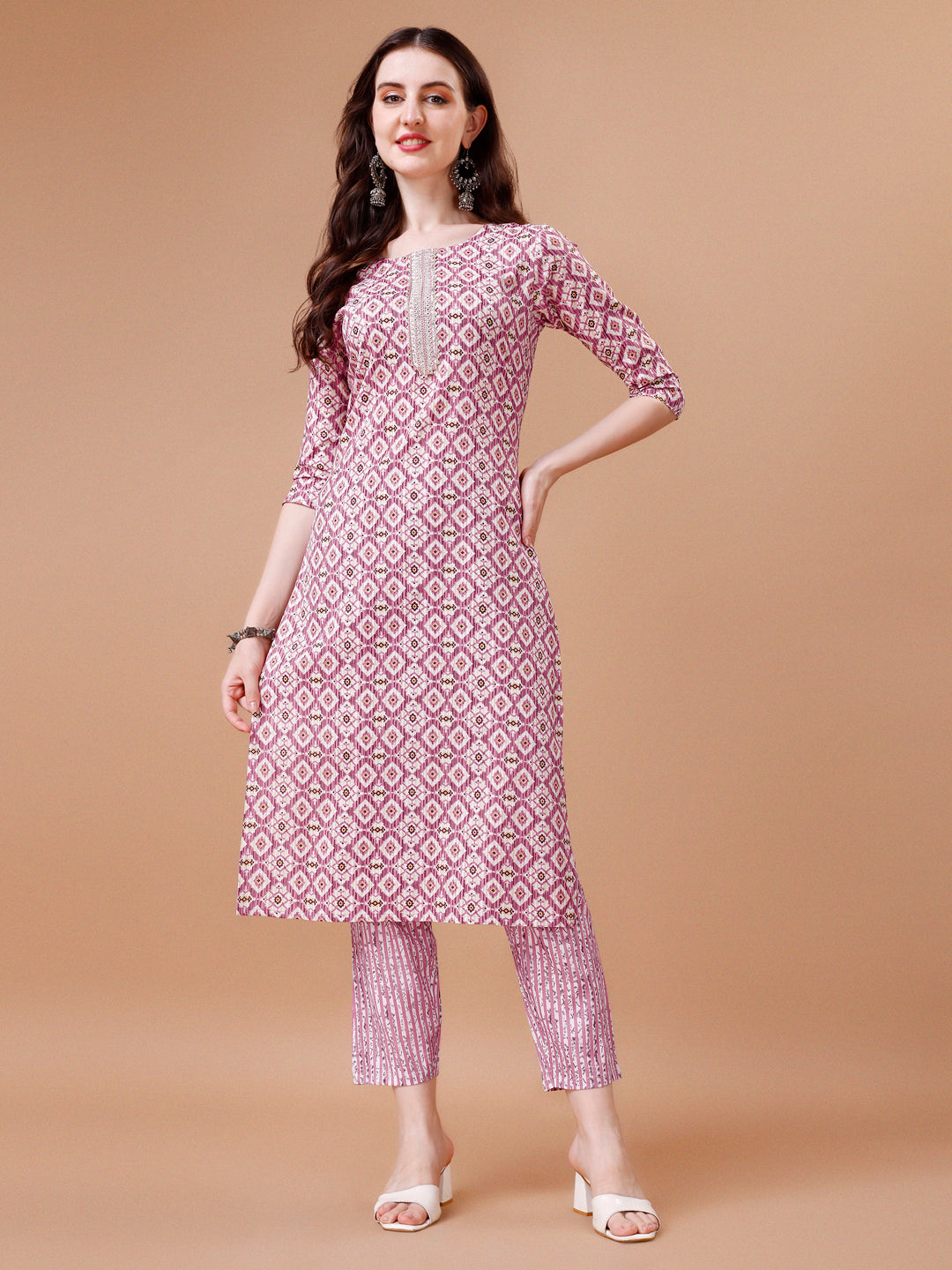 Printed & Lace Yoke Embroidered Kurta With Pant & Dupatta, Multicolor - Hiral Fashion