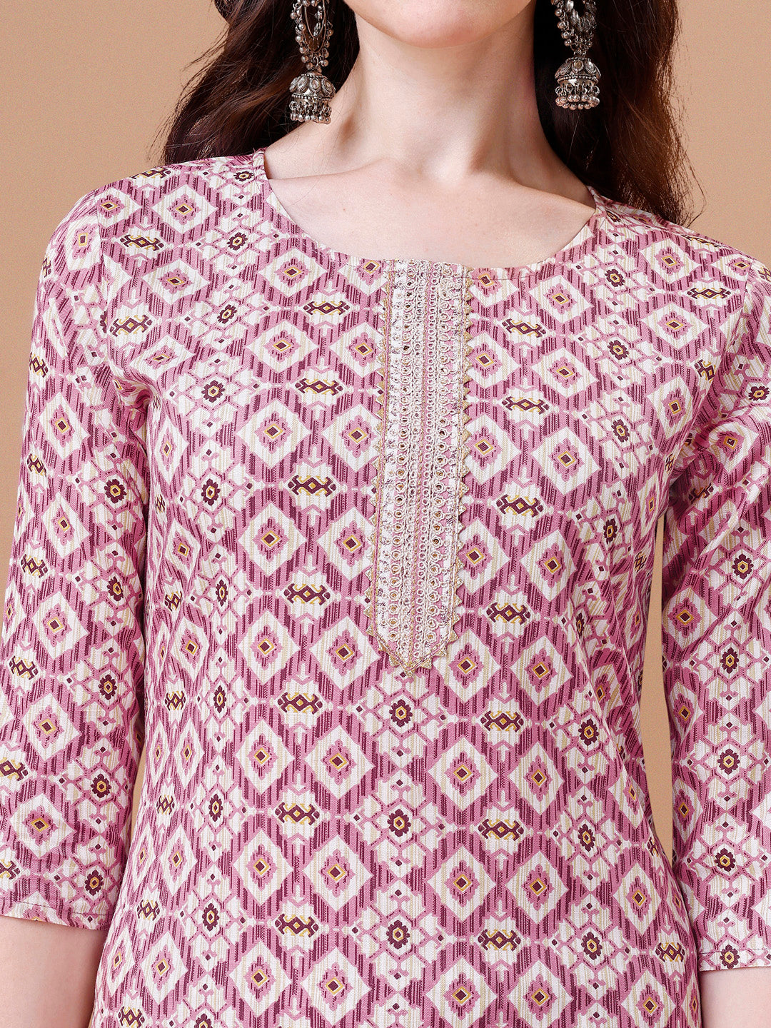 Printed & Lace Yoke Embroidered Kurta With Pant & Dupatta, Multicolor - Hiral Fashion