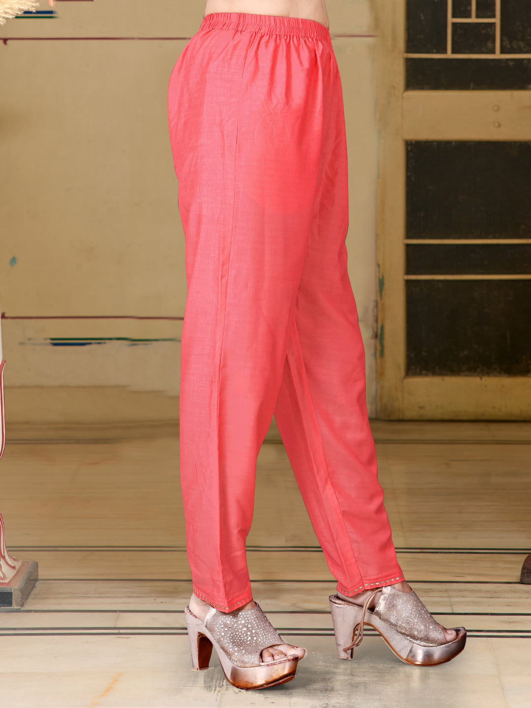 Placement Printed & Embroidered Flared Kurta With Pant & Printed Dupatta, Pink - Hiral Fashion