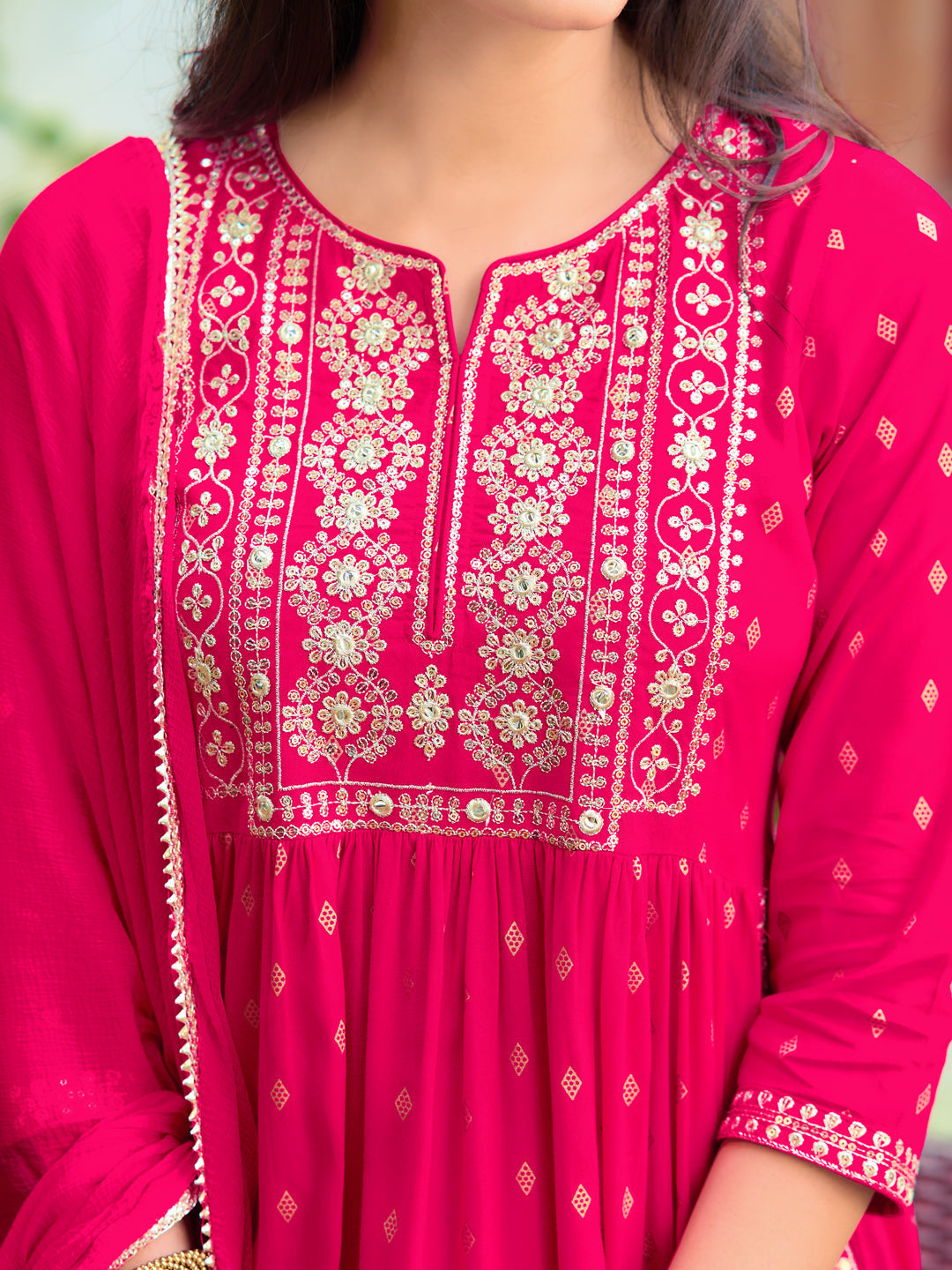 Nyra Cut Embroidered Kurta With Pant & Dupatta, Pink - Hiral Fashion