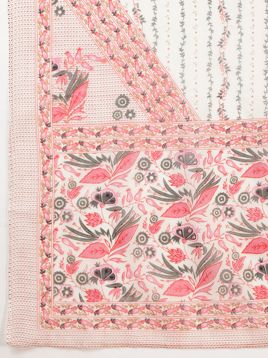 Lace Detailing & Printed Kurta With Pant & Dupatta, Pink - Hiral Fashion