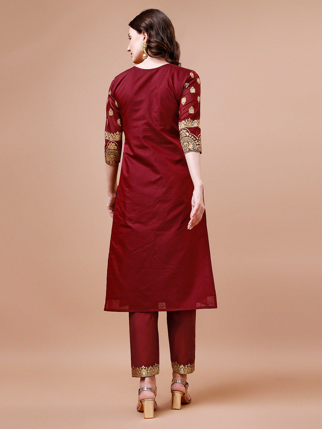 Pure Banarasi Chanderi Jacquard Kurta With Pant & Dupatta Set, Multicolor - Hiral Fashion
