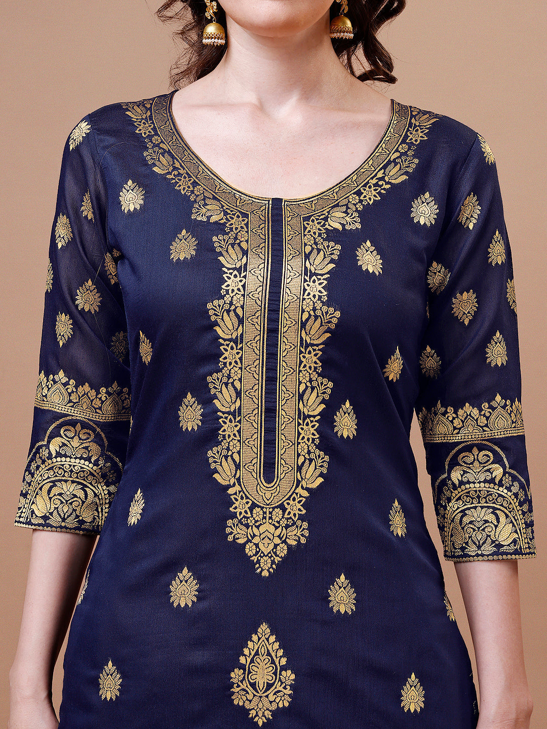 Pure Banarasi Chanderi Jacquard Kurta With Pant & Dupatta Set, Multicolor - Hiral Fashion