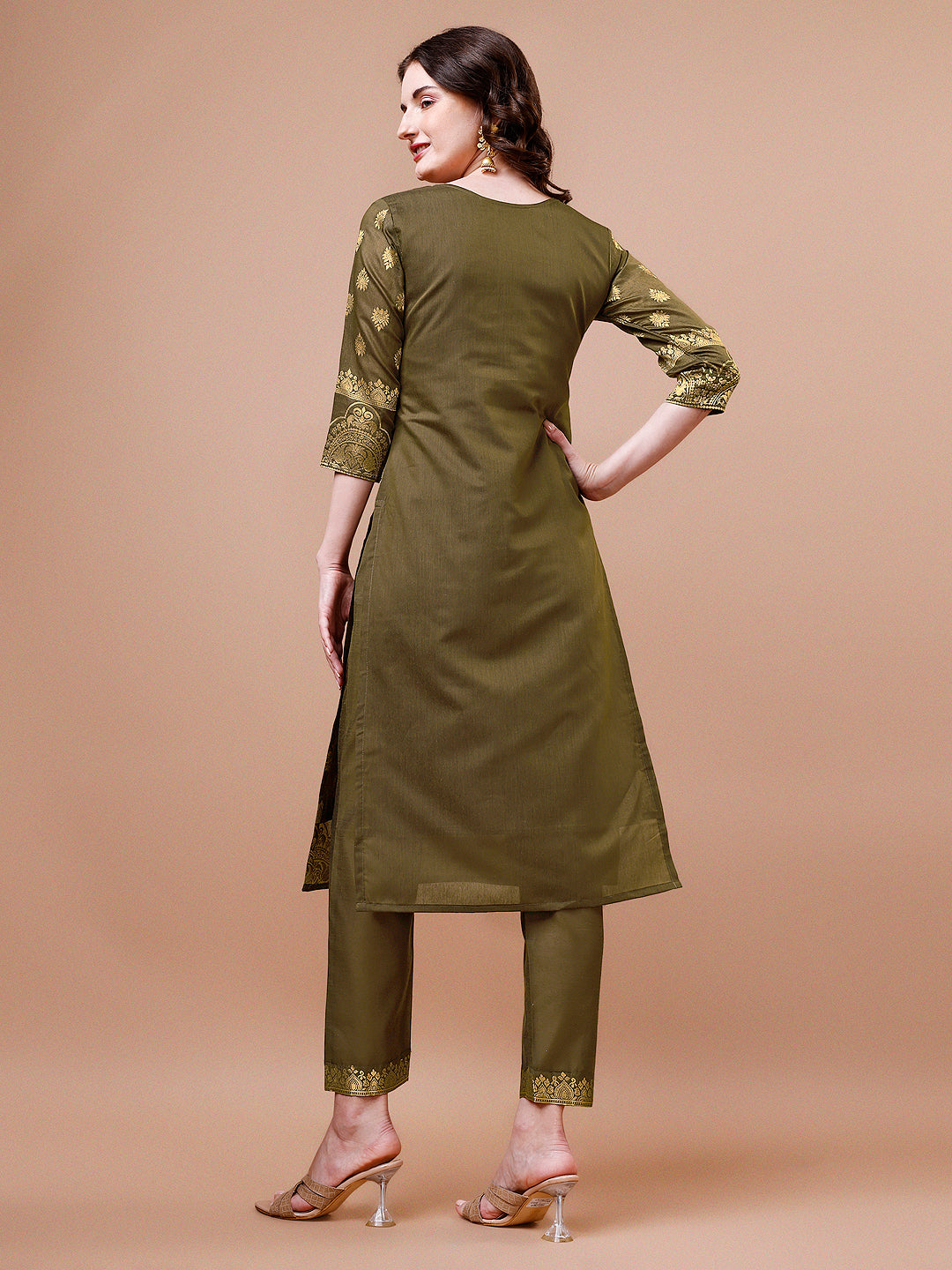 Pure Banarasi Chanderi Jacquard Kurta With Pant & Dupatta Set, Multicolor - Hiral Fashion