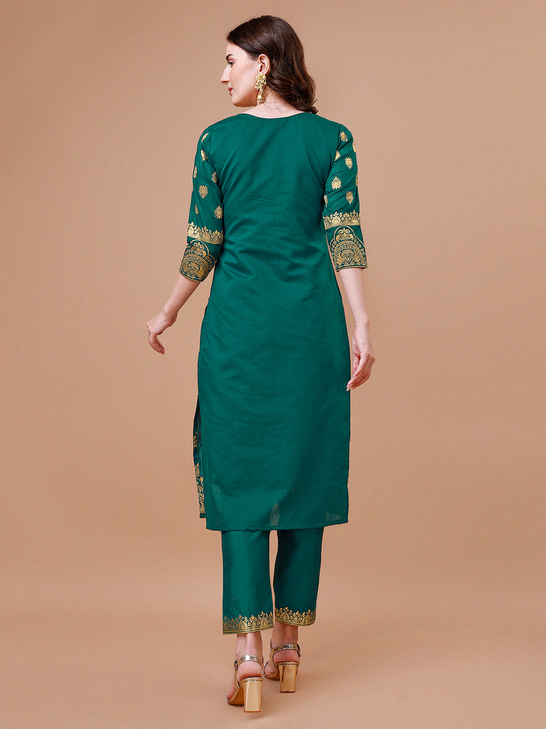 Pure Banarasi Chanderi Jacquard Kurta With Pant & Dupatta Set, Multicolor - Hiral Fashion
