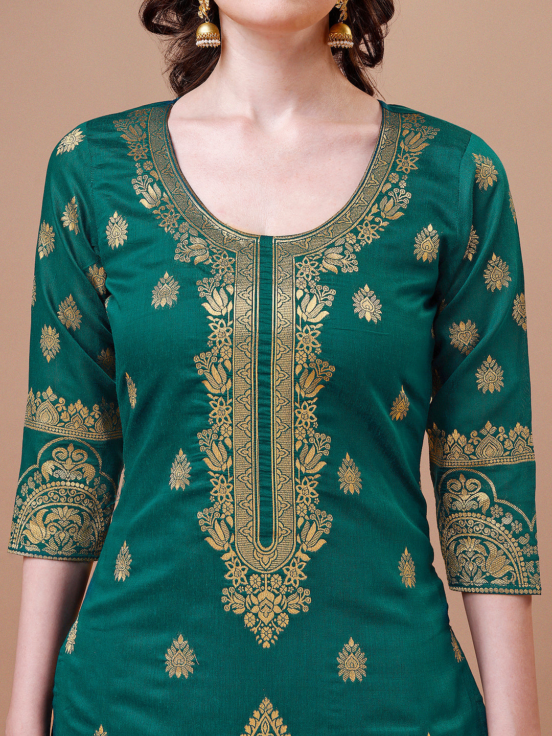 Pure Banarasi Chanderi Jacquard Kurta With Pant & Dupatta Set, Multicolor - Hiral Fashion