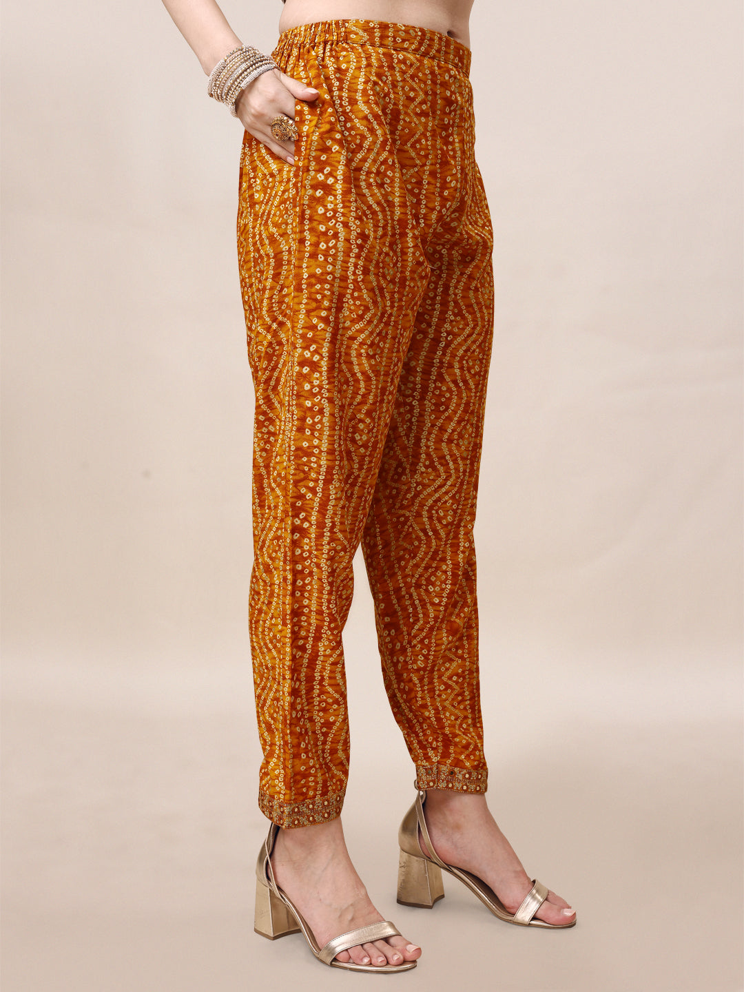 Printed & Embroidered Front Slit Kurta, Pant, Dupatta And Belt Set, Multicolor - Hiral Fashion