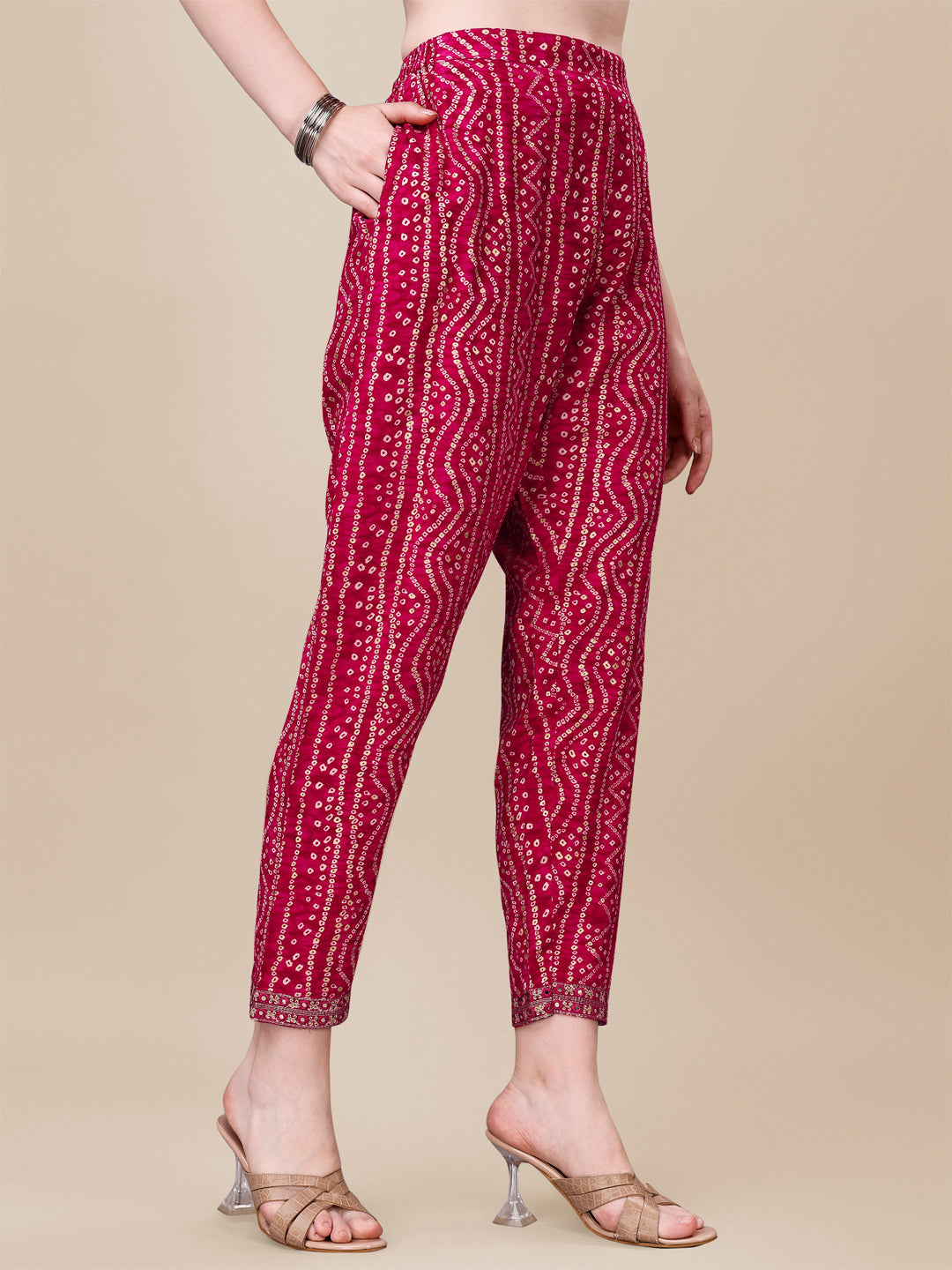 Printed & Embroidered Front Slit Kurta, Pant, Dupatta And Belt Set, Multicolor - Hiral Fashion