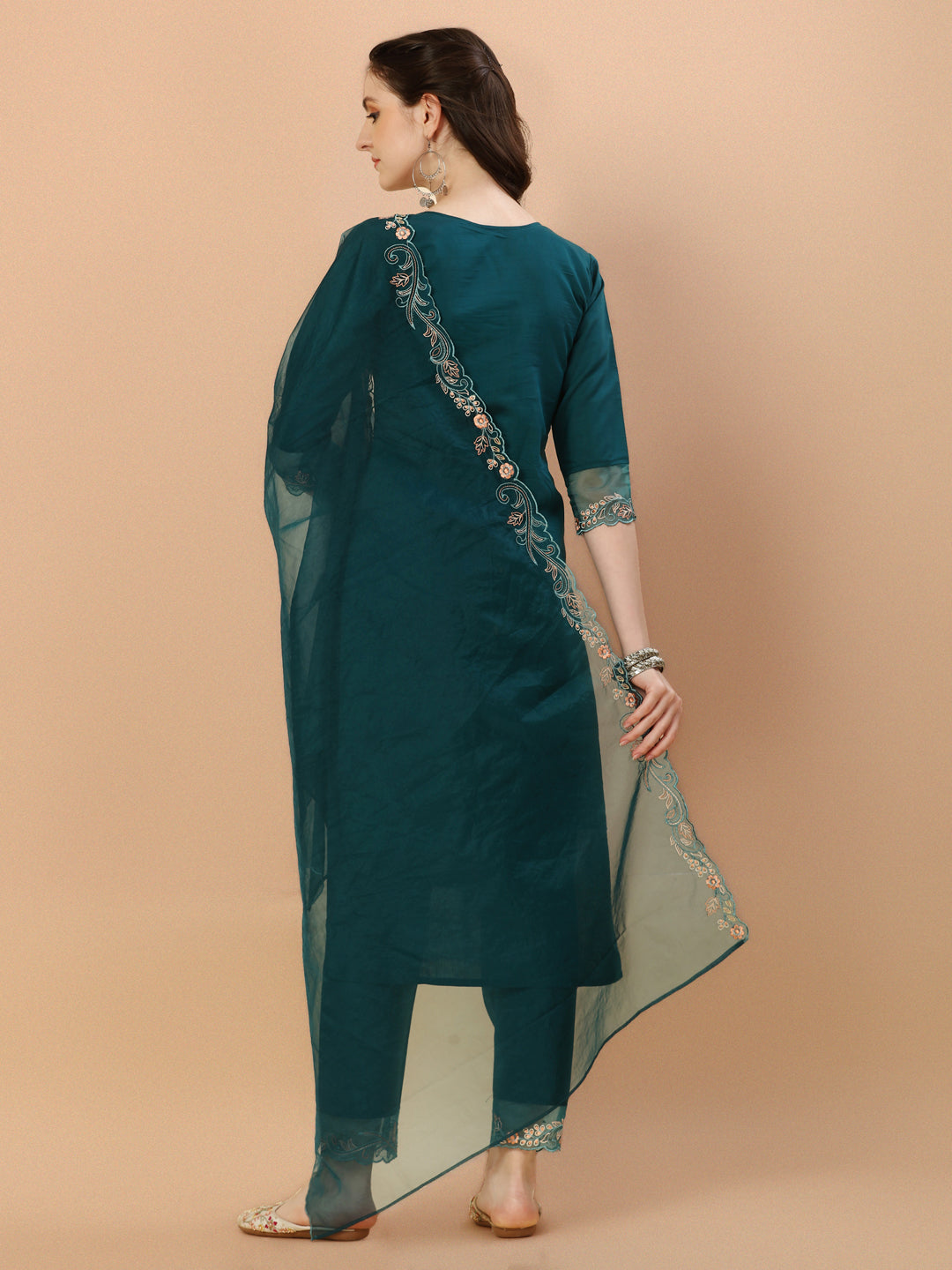 Hand Embroidered Kurta With Pant & Organza Premium Embroidered Dupatta, Multicolor - Hiral Fashion