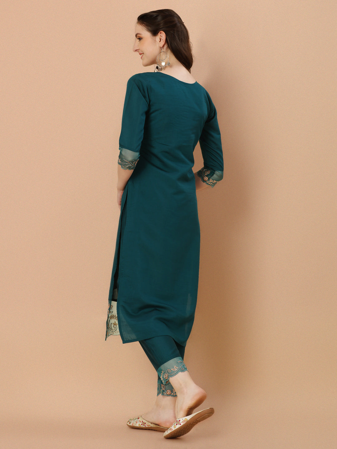 Hand Embroidered Kurta With Pant & Organza Premium Embroidered Dupatta, Multicolor - Hiral Fashion