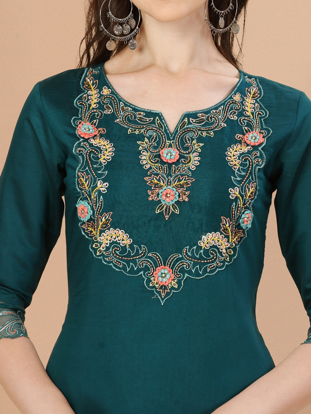 Hand Embroidered Kurta With Pant & Organza Premium Embroidered Dupatta, Multicolor - Hiral Fashion