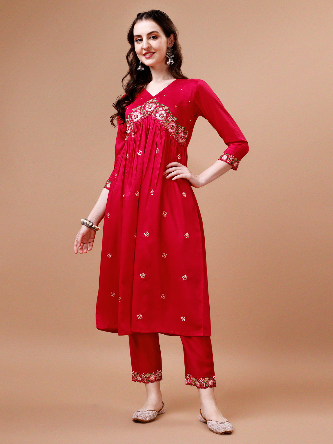 Alia Cut Embroidered Kurta With Pant & Organza Embroidered Dupatta Premium, Multicolor - Hiral Fashion