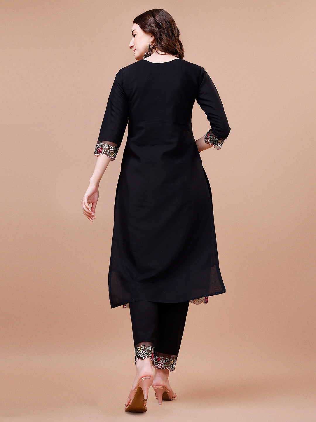 Hand Embroidered Kurta With Pant & Embroidered Organza Dupatta Premium, Multicolor - Hiral Fashion