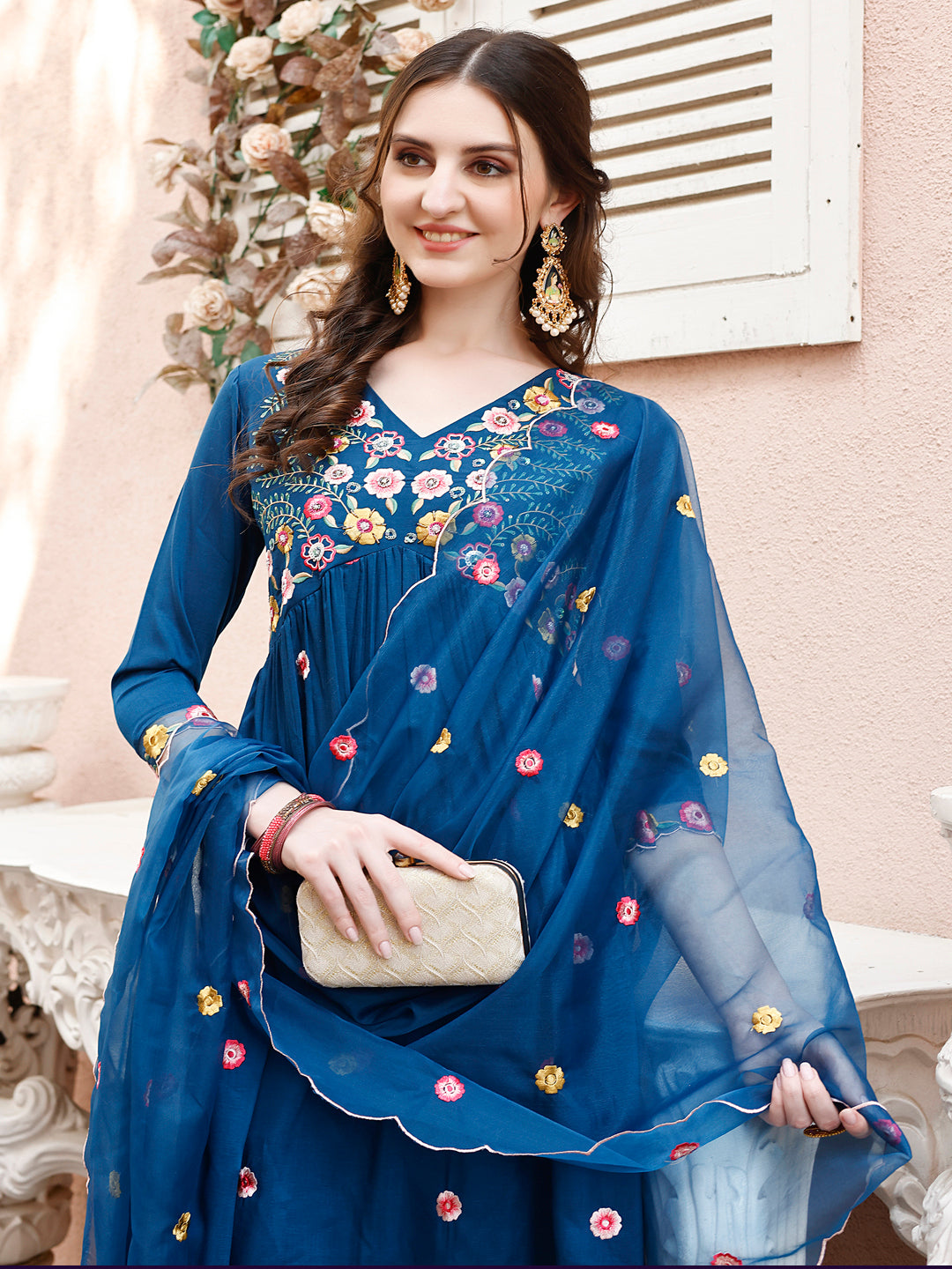Hand Embroidered Alia Cut Kurta With Pant & Embroidered Organza Dupatta Premium Luxury, Multicolor - Hiral Fashion