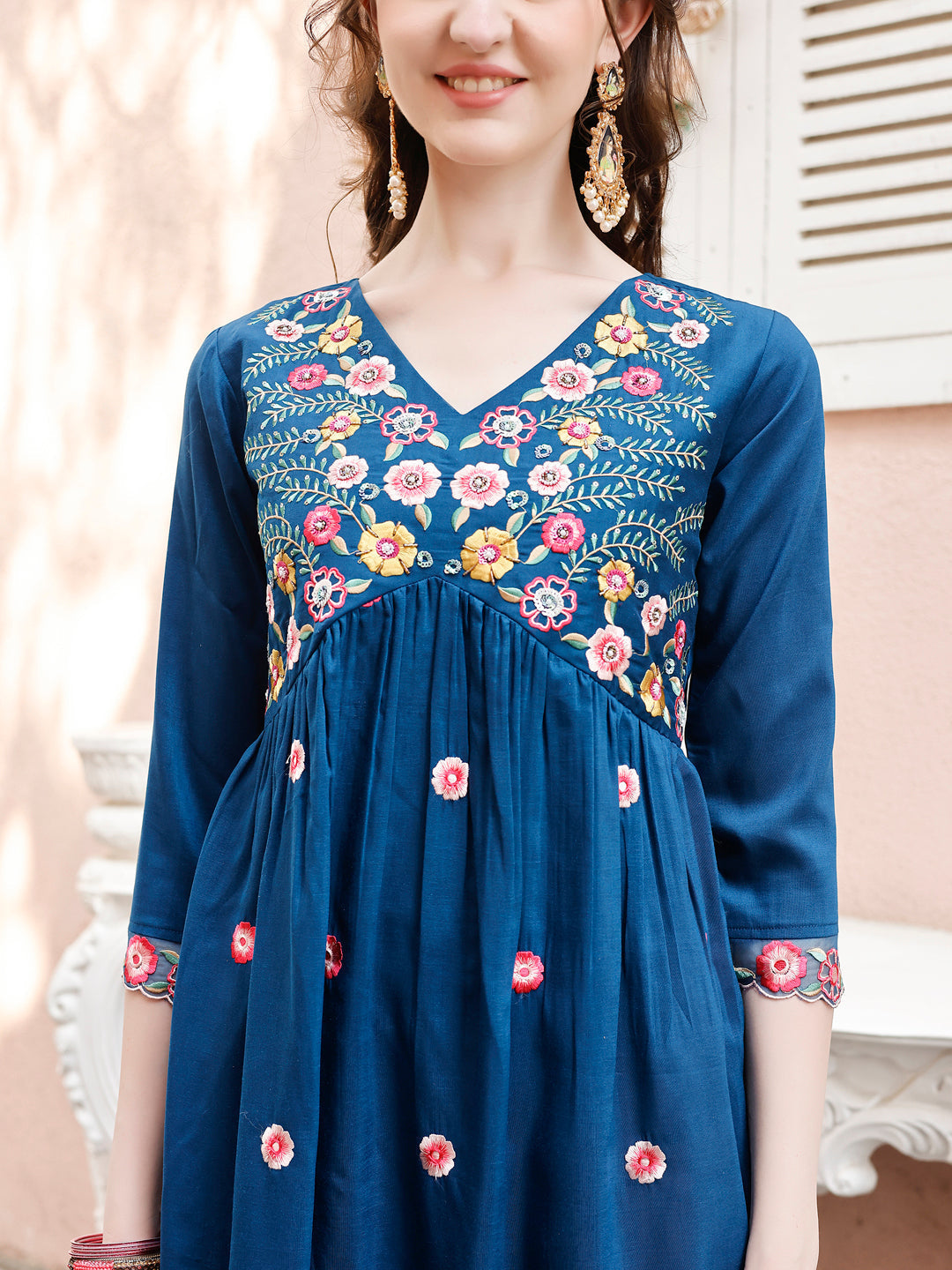 Hand Embroidered Alia Cut Kurta With Pant & Embroidered Organza Dupatta Premium Luxury, Multicolor - Hiral Fashion