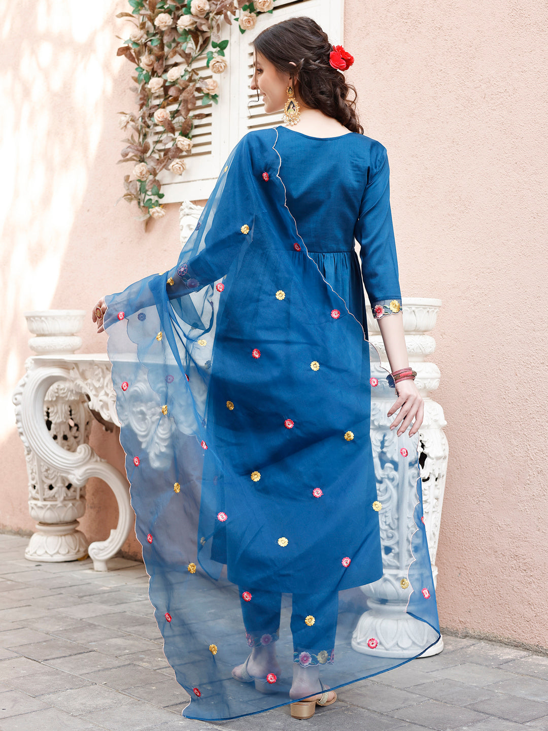 Hand Embroidered Alia Cut Kurta With Pant & Embroidered Organza Dupatta Premium Luxury, Multicolor - Hiral Fashion