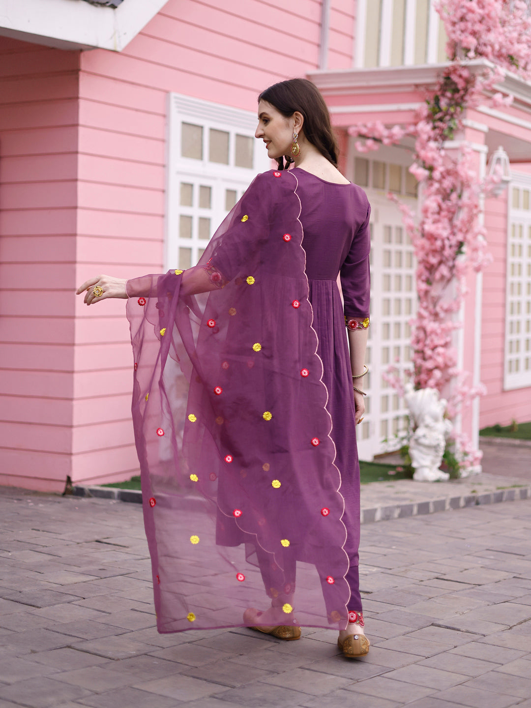 Hand Embroidered Alia Cut Kurta With Pant & Embroidered Organza Dupatta Premium, Multicolor - Hiral Fashion