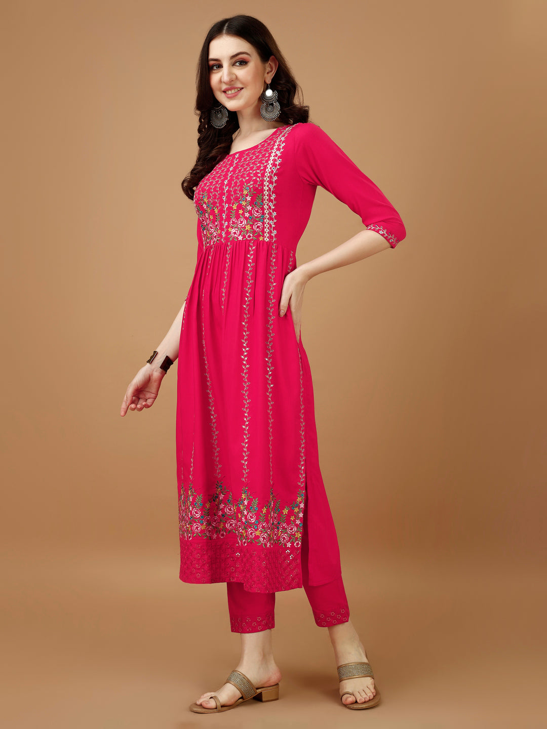 Nyra Cut Embroidered Kurta With Pant & Organza Embroidered Dupatta Luxury, Multicolor - Hiral Fashion