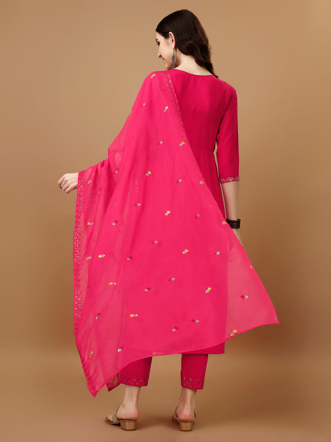 Nyra Cut Embroidered Kurta With Pant & Organza Embroidered Dupatta Luxury, Multicolor - Hiral Fashion
