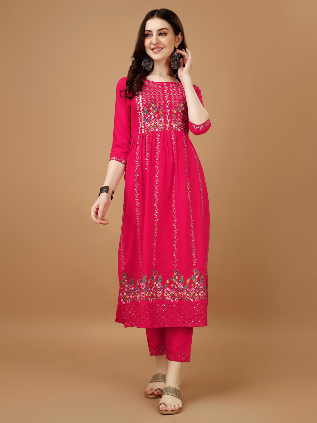 Nyra Cut Embroidered Kurta With Pant & Organza Embroidered Dupatta Luxury, Multicolor - Hiral Fashion
