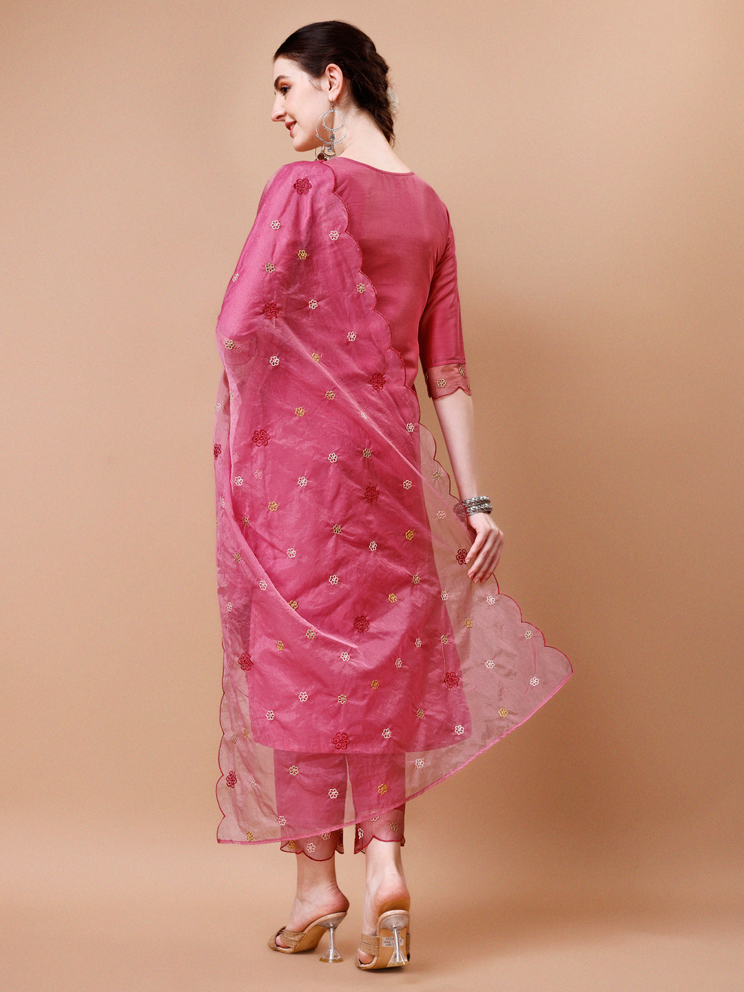 Hand Embroidered Kurta With Pant & Embroidered Organza Dupatta Premium, Multicolor - Hiral Fashion