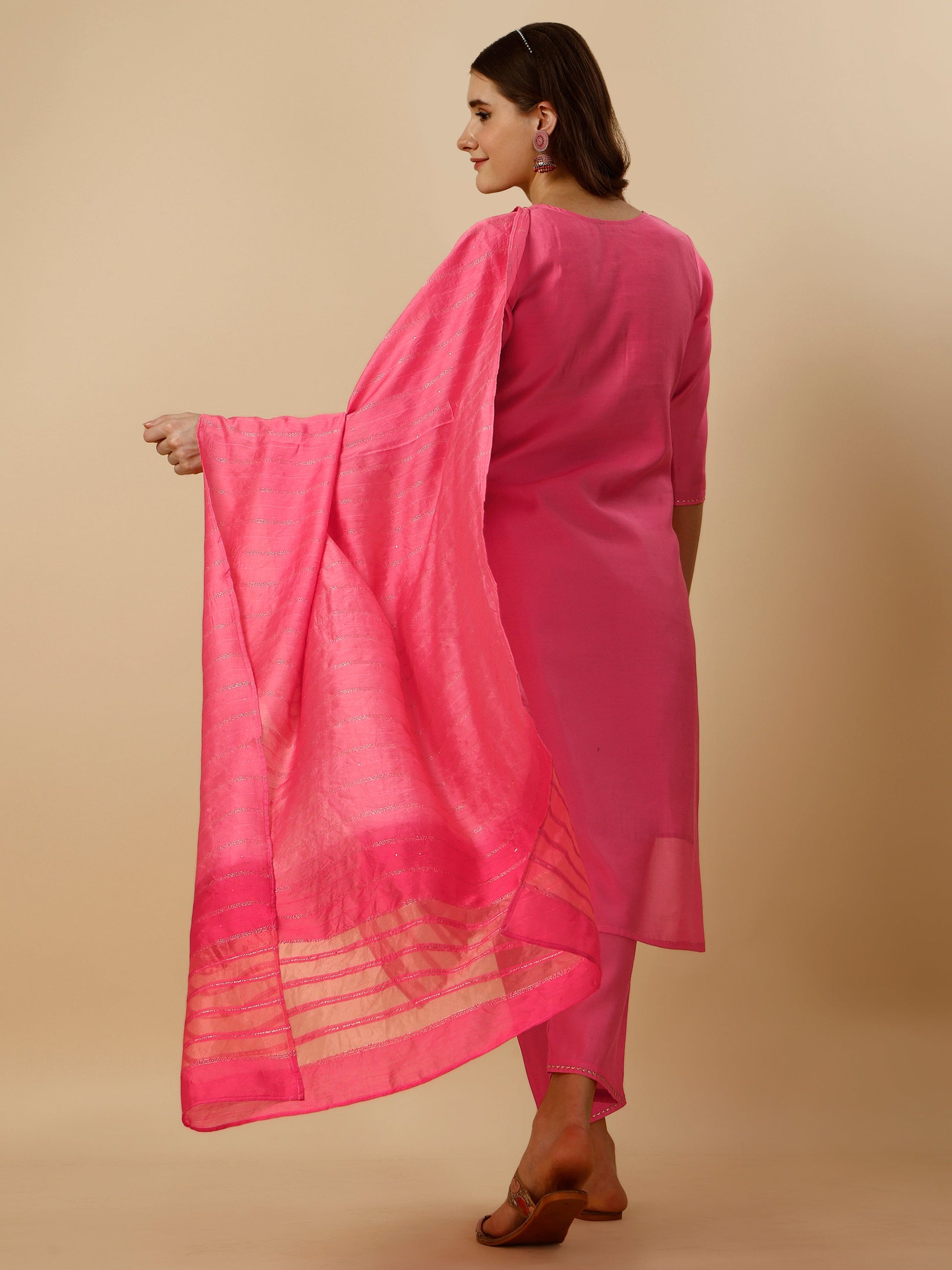 Embroidered Kurta With Pant And Dupatta Set, Multicolor - Hiral Fashion