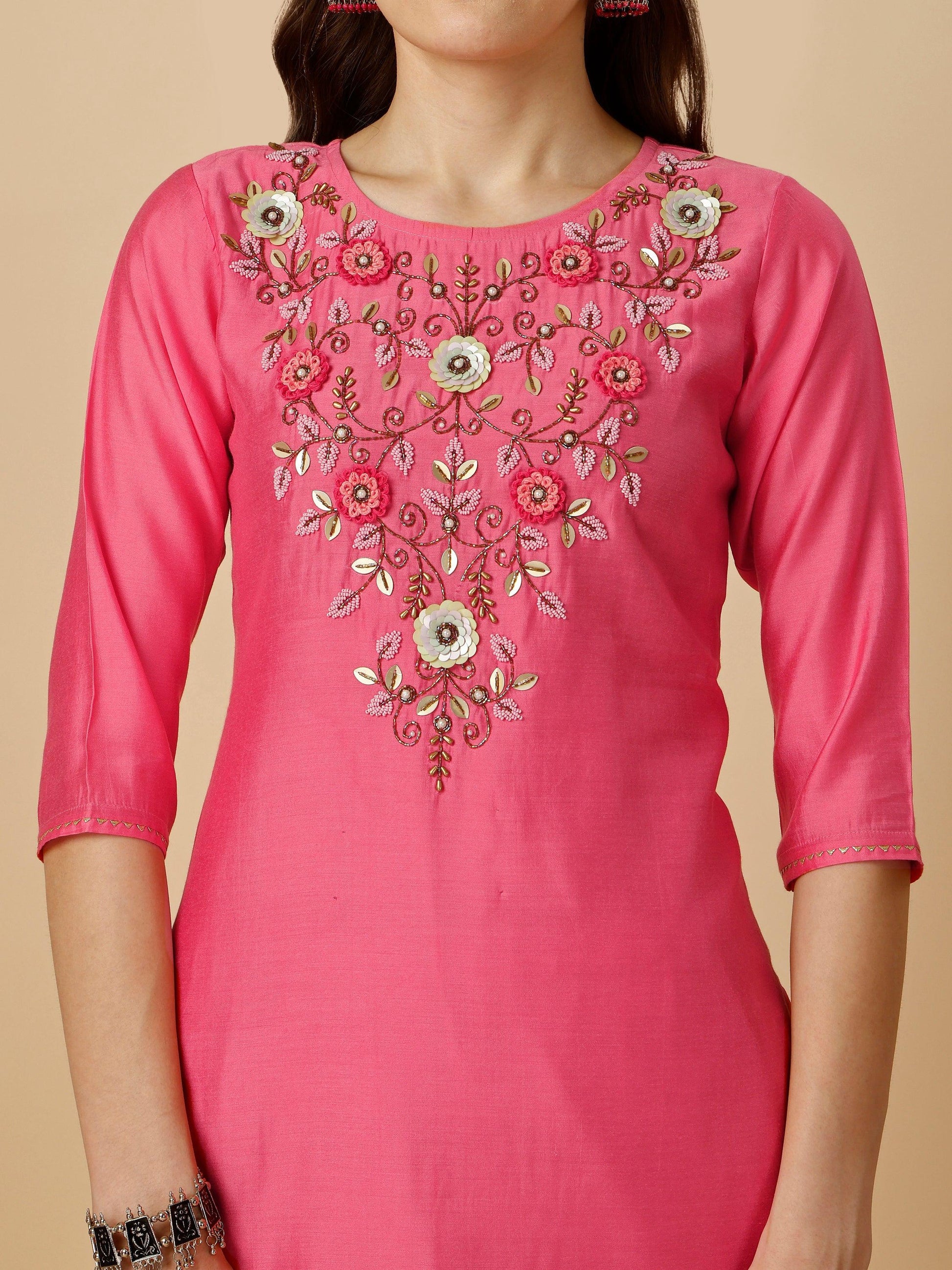 Embroidered Kurta With Pant And Dupatta Set, Multicolor - Hiral Fashion