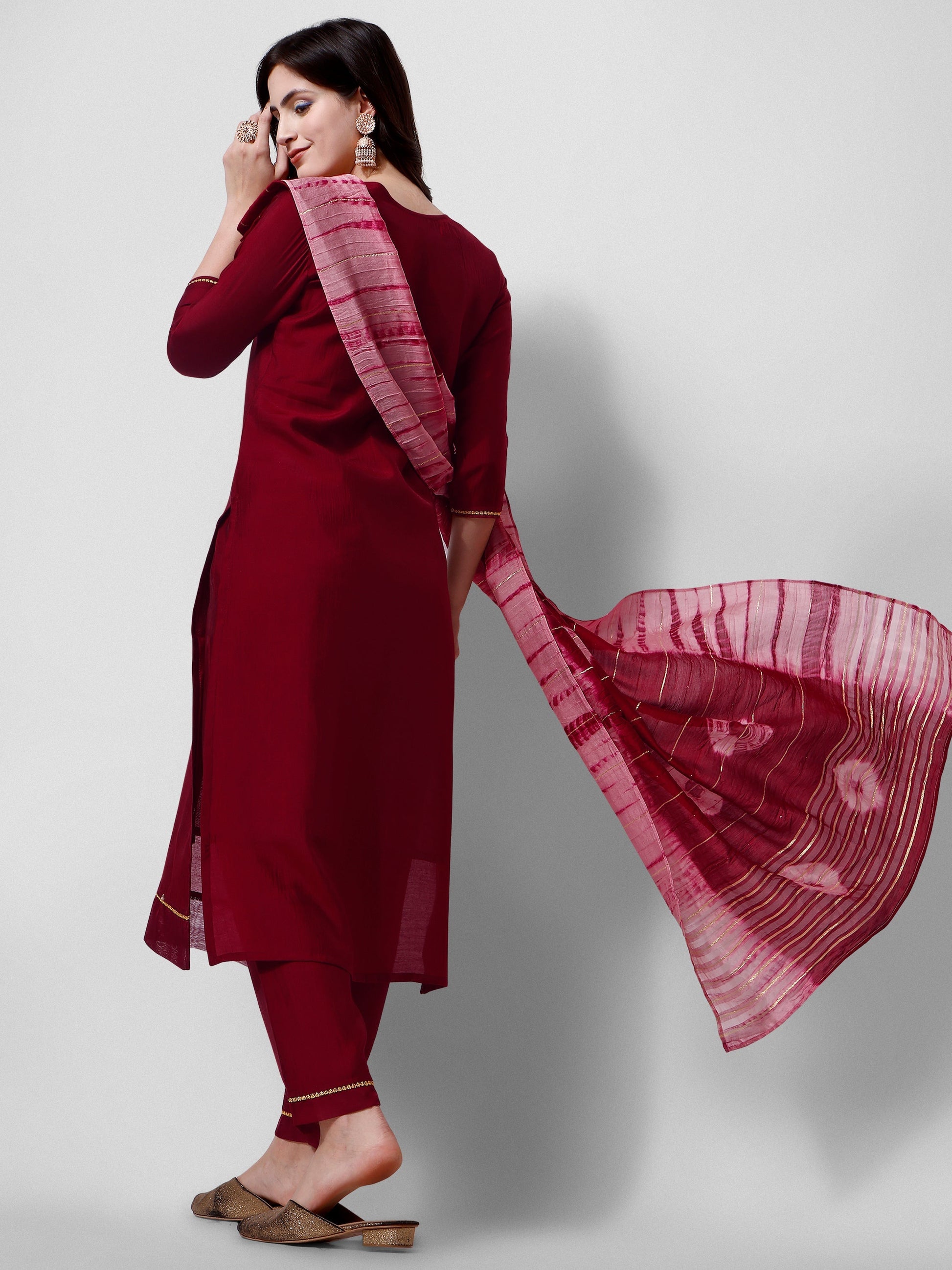 Embroidered Kurta With Pant And Dupatta Set, Multicolor - Hiral Fashion