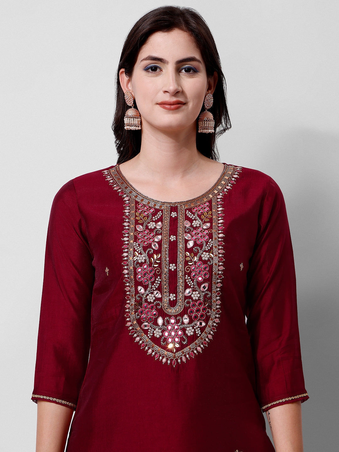 Embroidered Kurta With Pant And Dupatta Set, Multicolor - Hiral Fashion