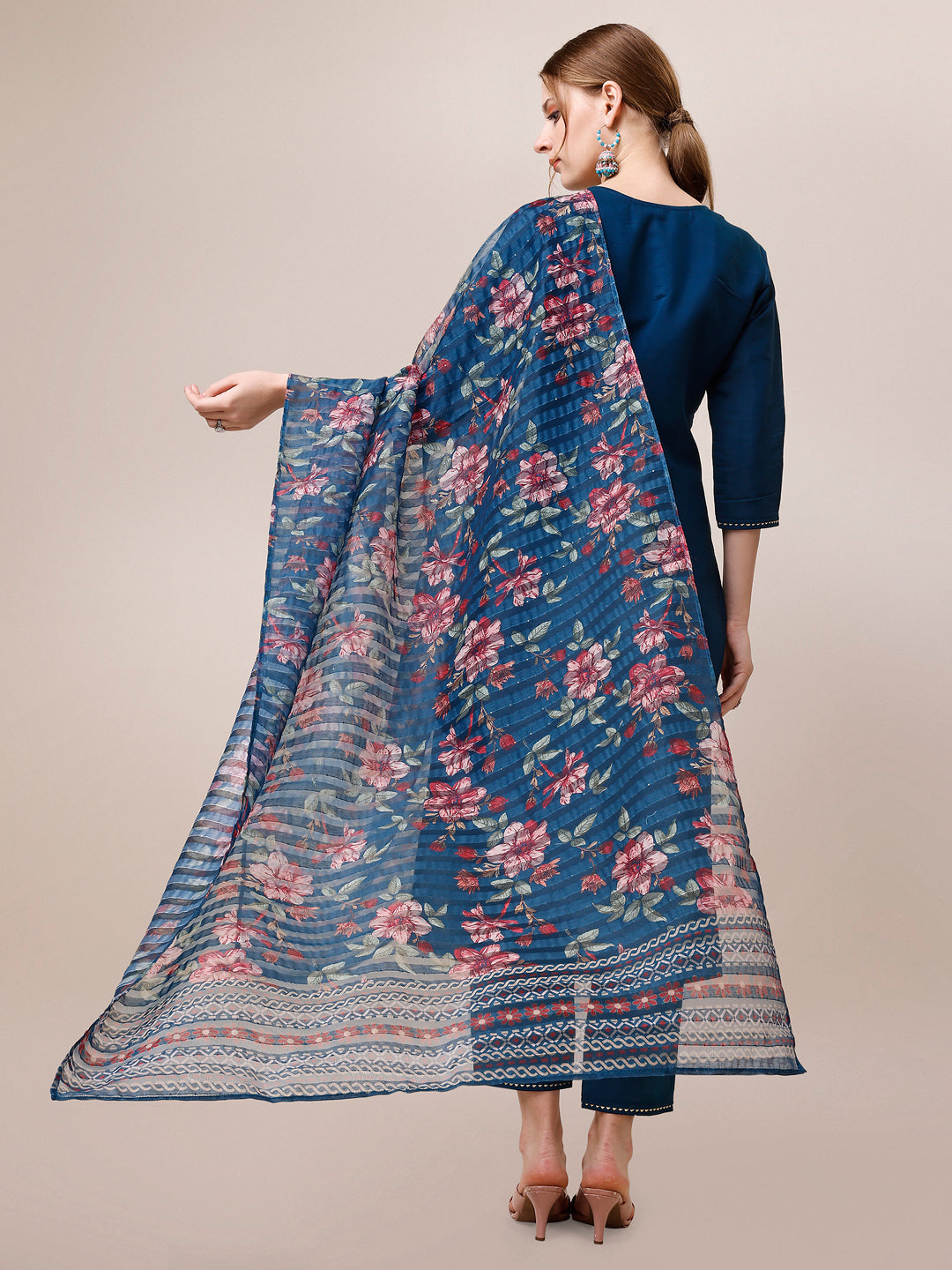 Hand Embroidered Kurta With Pant And Dupatta Set, Multicolor - Hiral Fashion