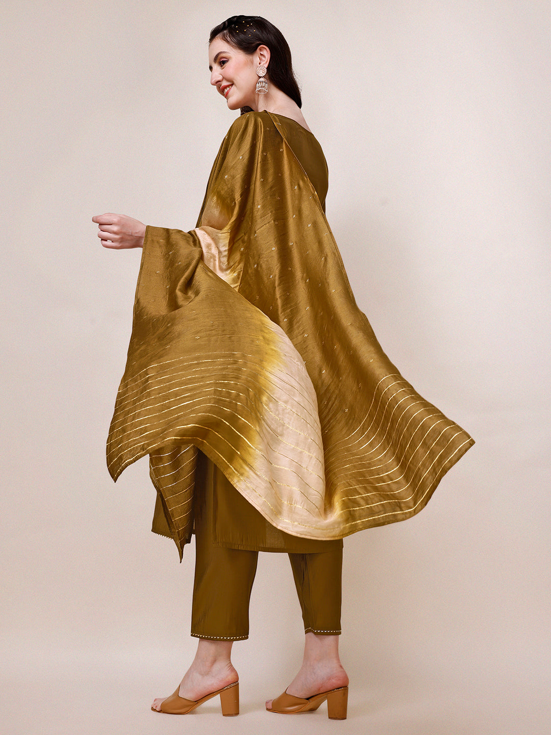 Hand Embroidered Kurta With Pant & Dupatta, Multicolor - Hiral Fashion