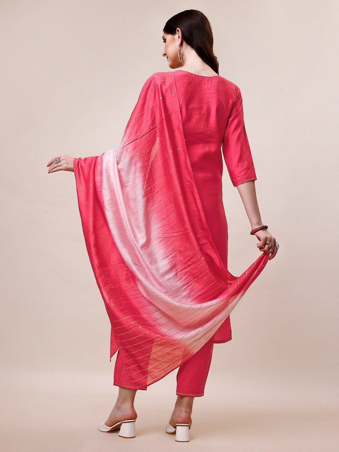 Embroidered Kurta With Pant And Dupatta Set, Multicolor - Hiral Fashion