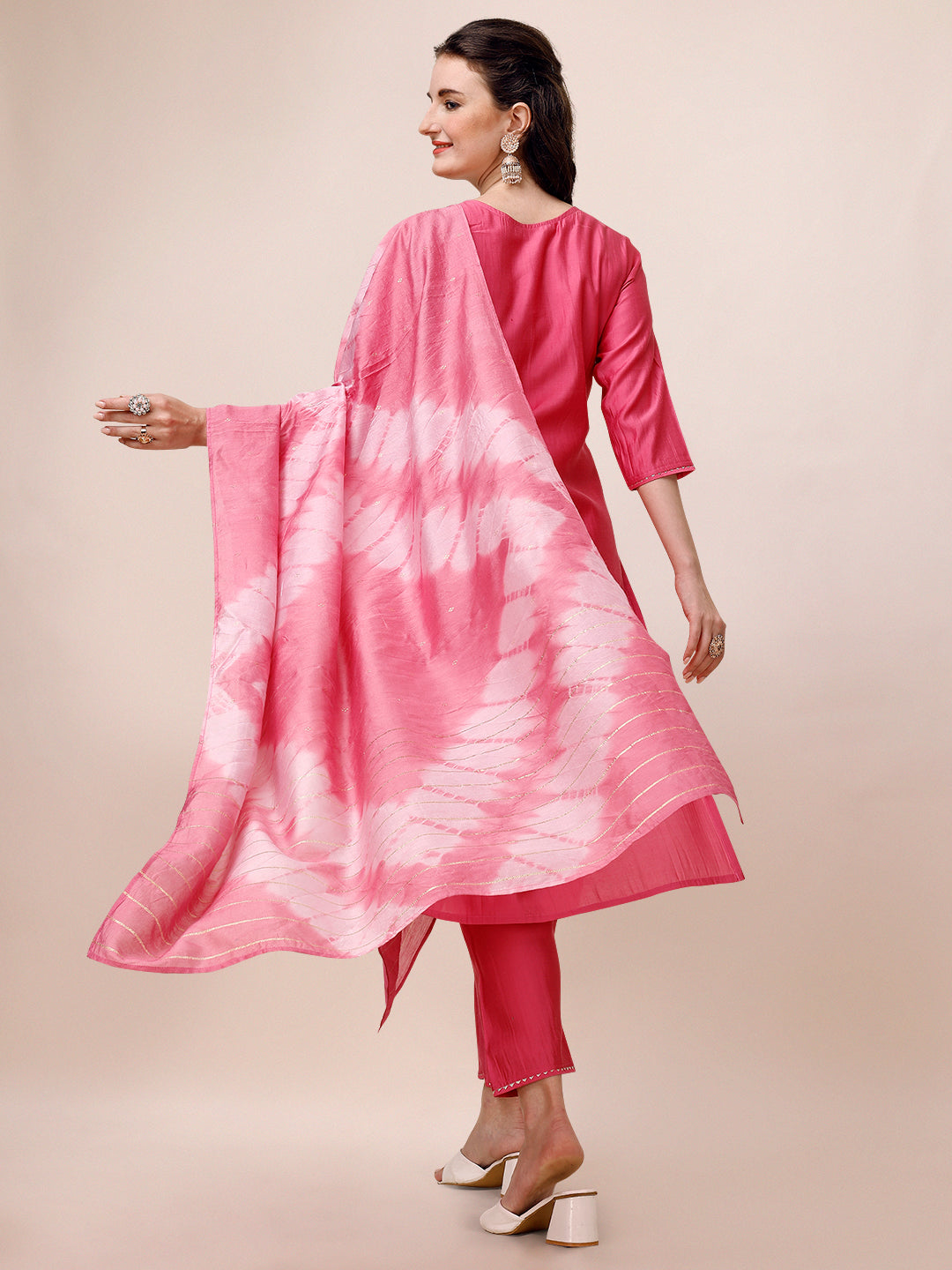 Hand Embroidered & Embroidered Kurta With Pant & 2 Toned Dyed Dupatta, Multicolor - Hiral Fashion