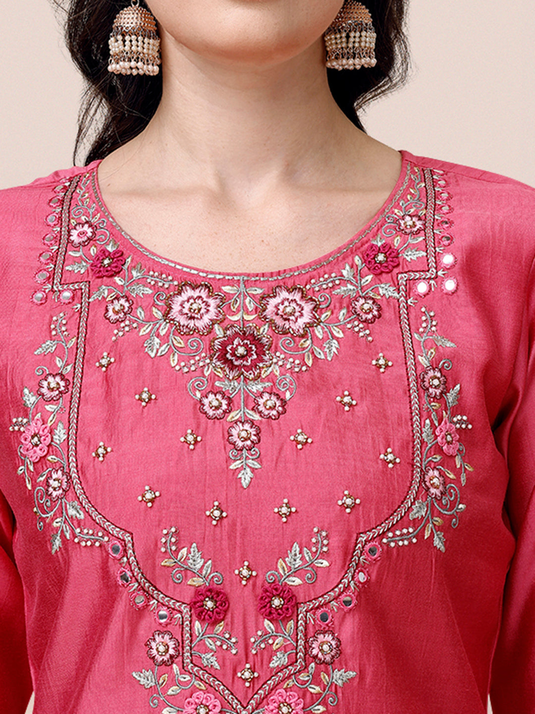 Hand Embroidered & Embroidered Kurta With Pant & 2 Toned Dyed Dupatta, Multicolor - Hiral Fashion
