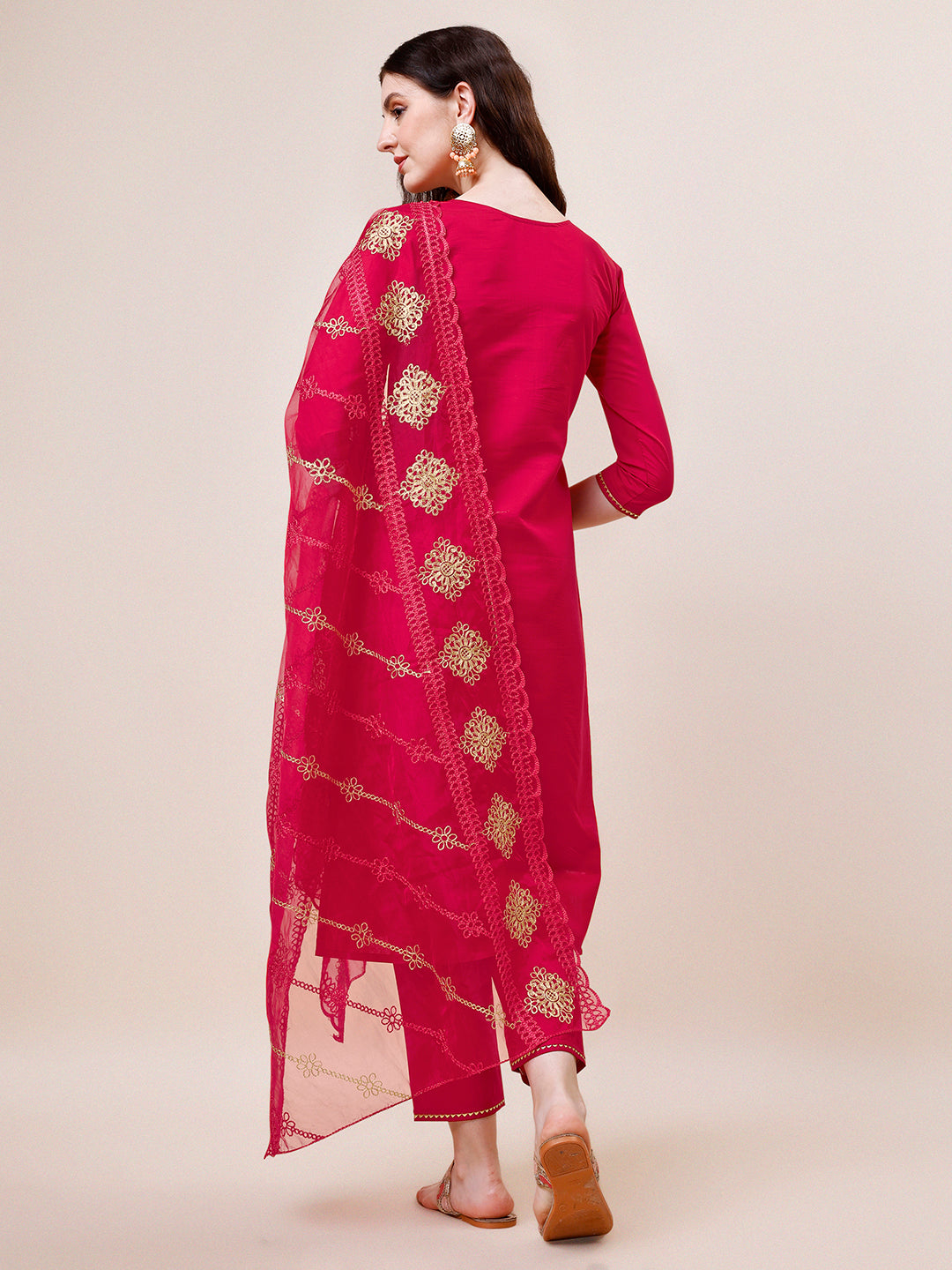 Embroidered Kurta With Pant And Dupatta Set, Multicolor - Hiral Fashion