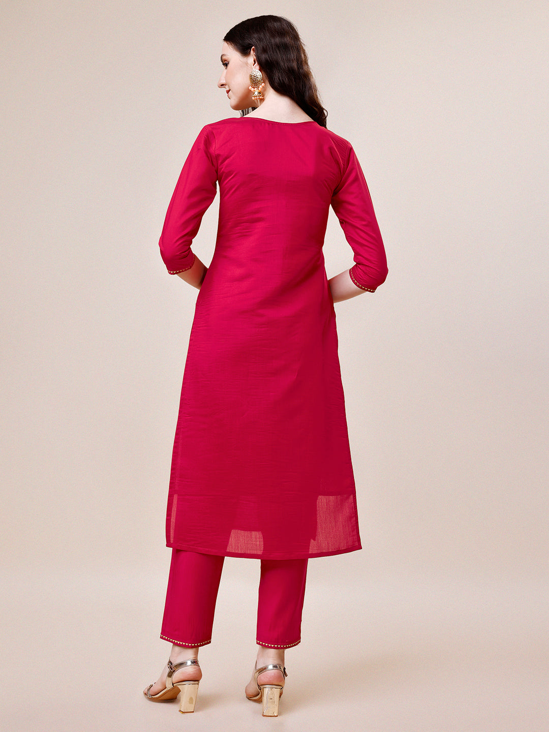 Hand Embroidered Kurta With Pant & Dupatta, Multicolor - Hiral Fashion