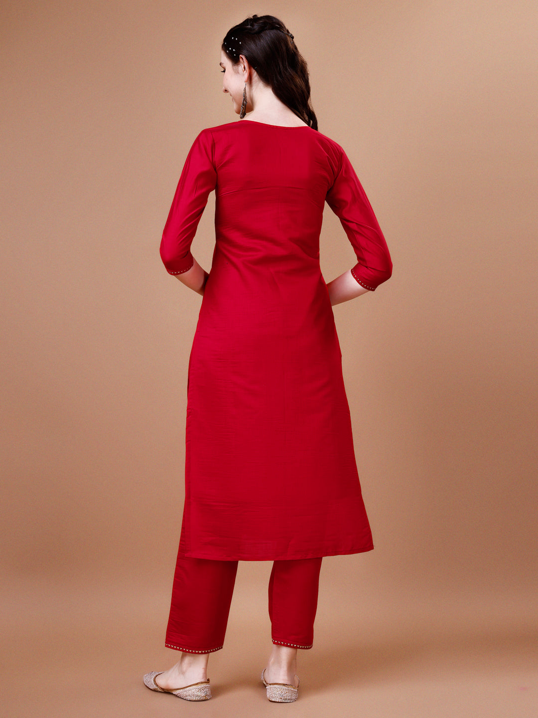 Hand Embroidered Kurta With Pant & Dupatta, Multicolor - Hiral Fashion