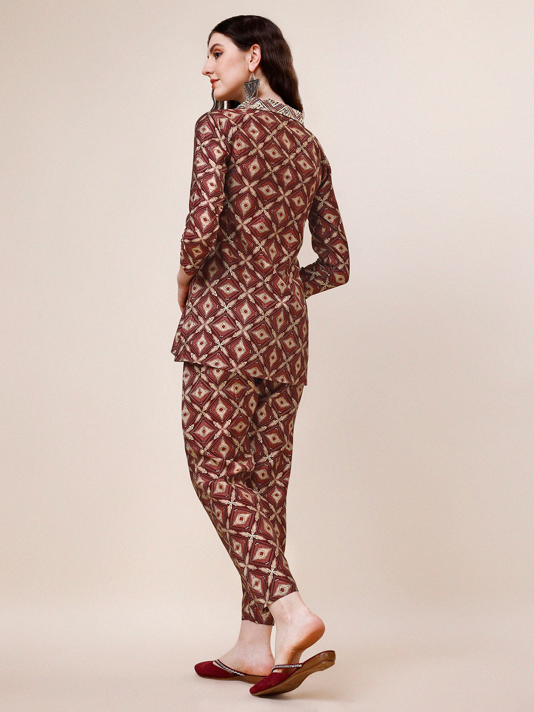 Hand Embroidered & Printed Collar 2 Piece Co-Ords Set, Multicolor - Hiral Fashion