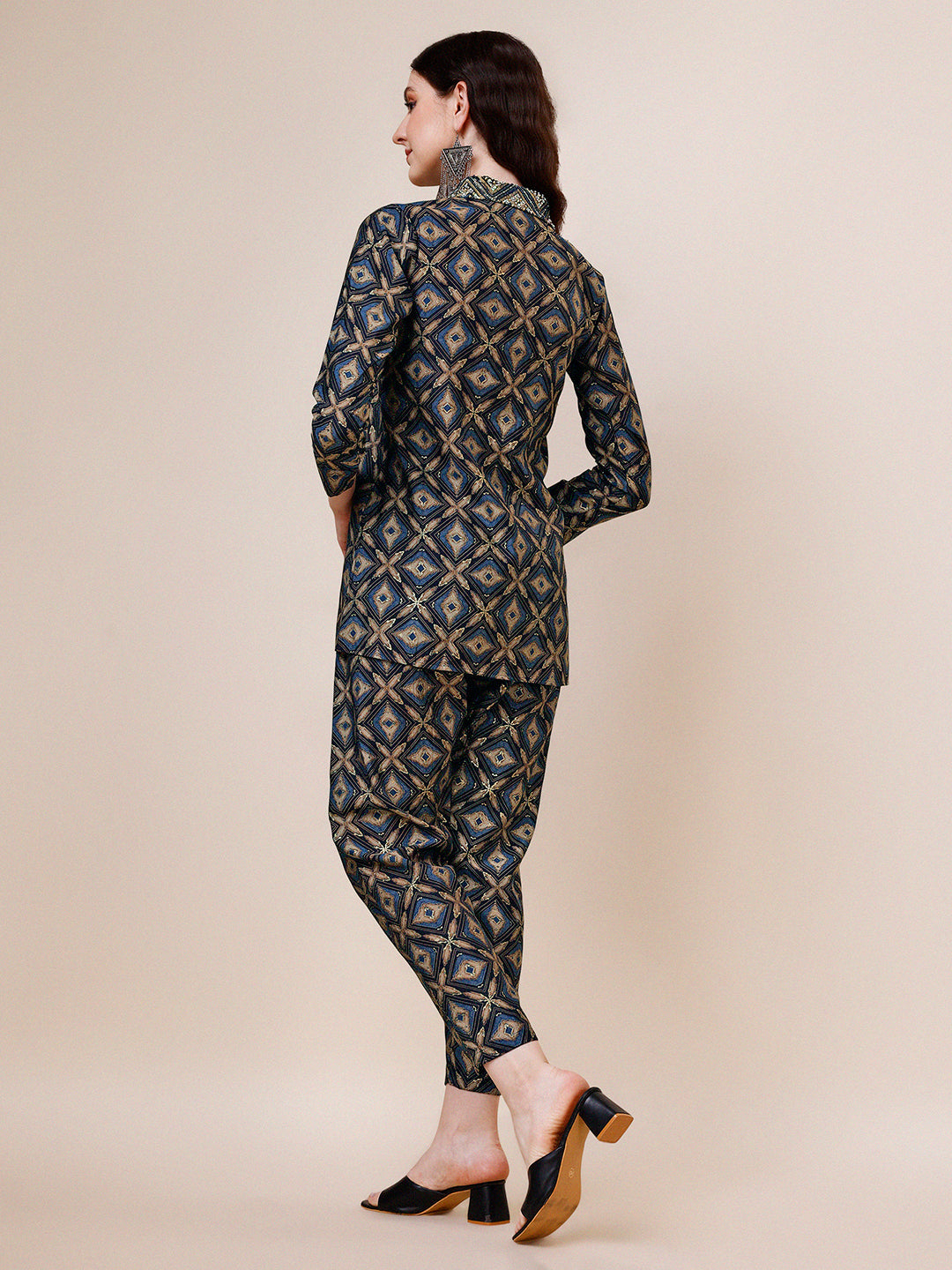 Hand Embroidered & Printed Collar 2 Piece Co-Ords Set, Multicolor - Hiral Fashion