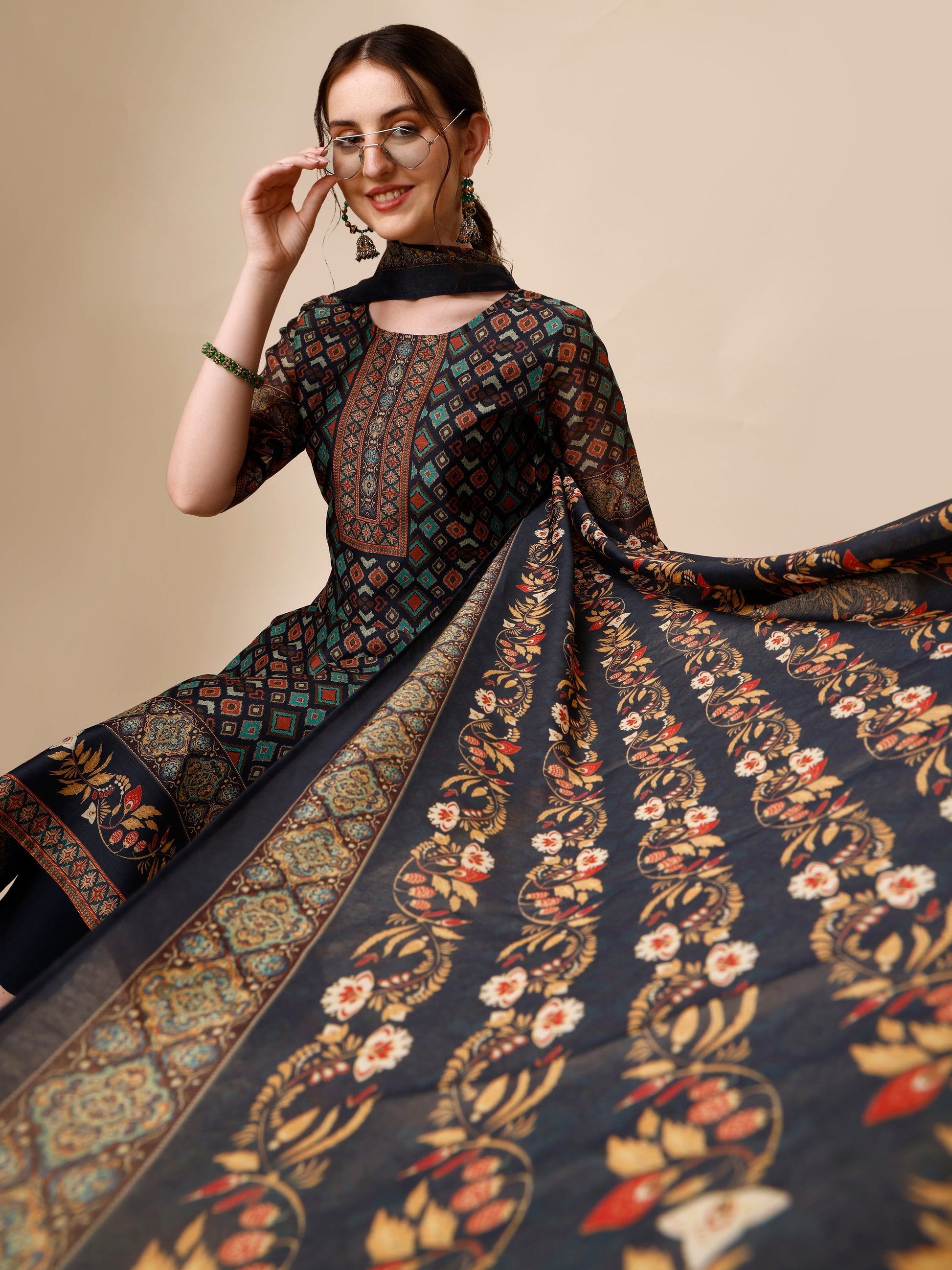 Ethnic Motif Printed Kurta With Pant & Printed Dupatta, Multicolor - Hiral Fashion